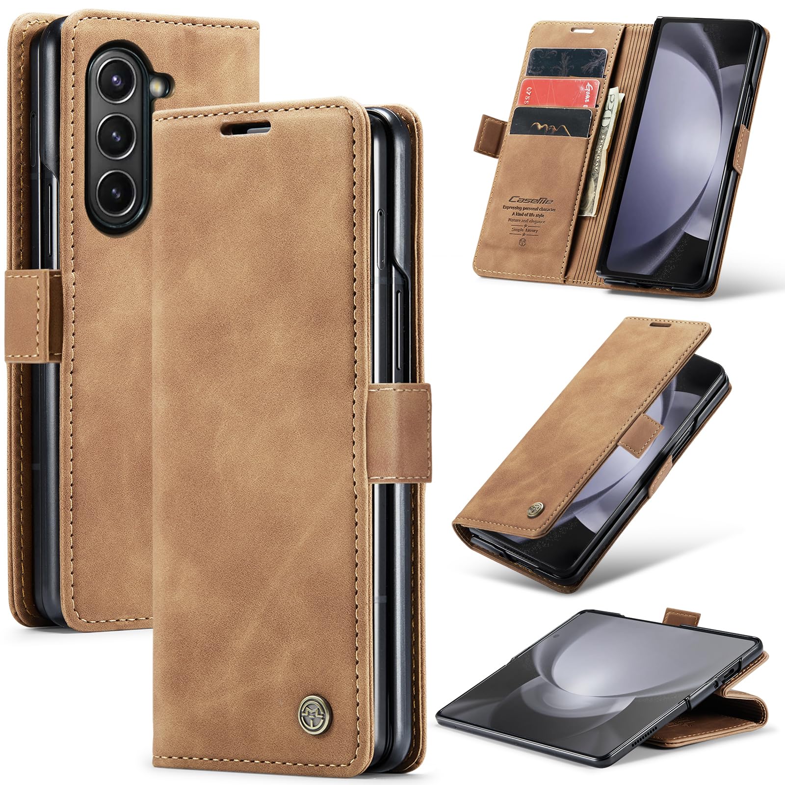 Samokor Hülle für Samsung Galaxy Z Fold 6 5G Handyhülle,Premium Lederhülle Klappbar Tasche Magnet Kartenfach Standfunktion Flip Case Schutzhülle Klapphülle für Samsung Galaxy Z Fold 6,Braun