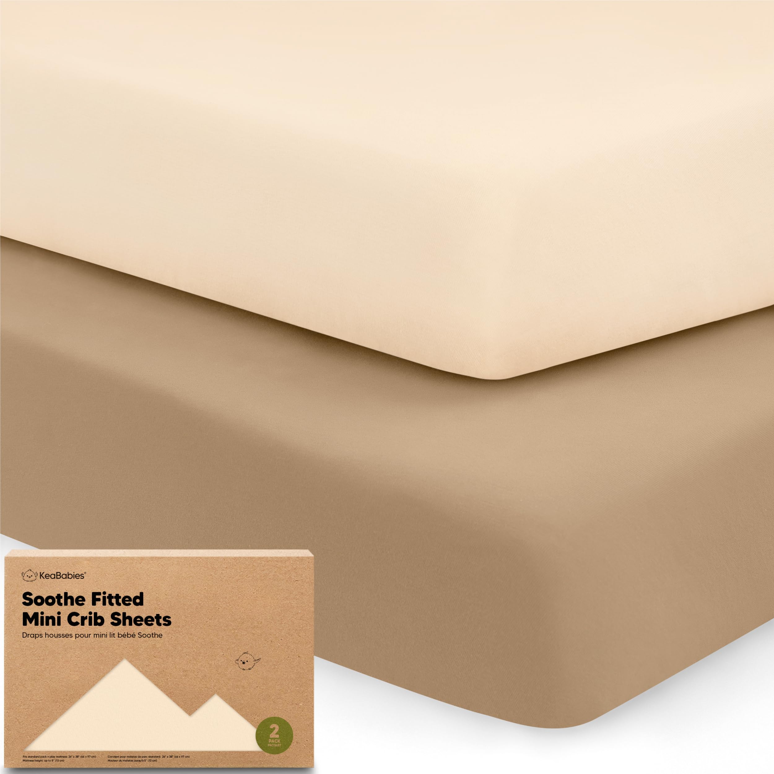 2-Pack Mini Crib Sheets Fitted, 38x26 Pack N Play Mattress Sheets (Pecan)