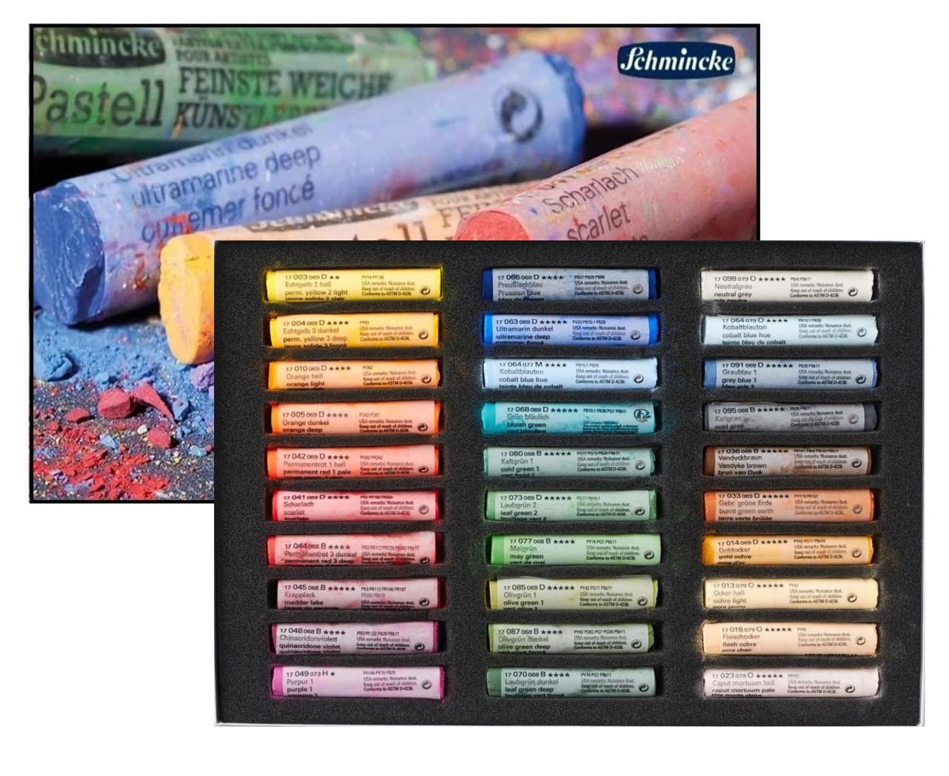 Schmincke Soft Pastel Cardboard Box Set - 30 Stick General Selection - Art Supplie Extra Soft (Made in Germany) Extra Fine - qualità Artistica
