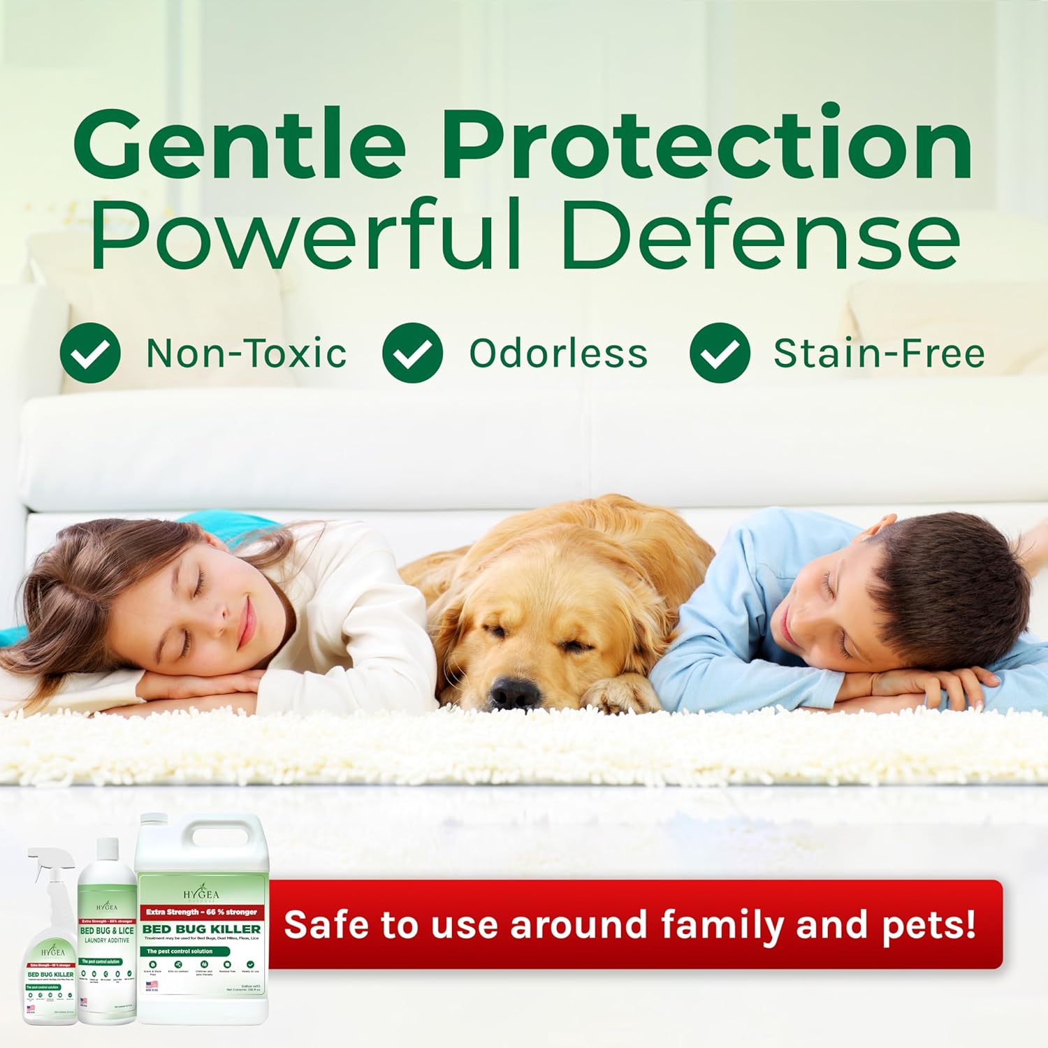 Hygea Natural Extra Strength Bed Bug & Lice Elimination Trio - Includes Extra Strength 24 oz Lice & Bed Bug Spray, 32 oz Lice & Bed Bug Laundry Additive, & 128 oz Spray Refill