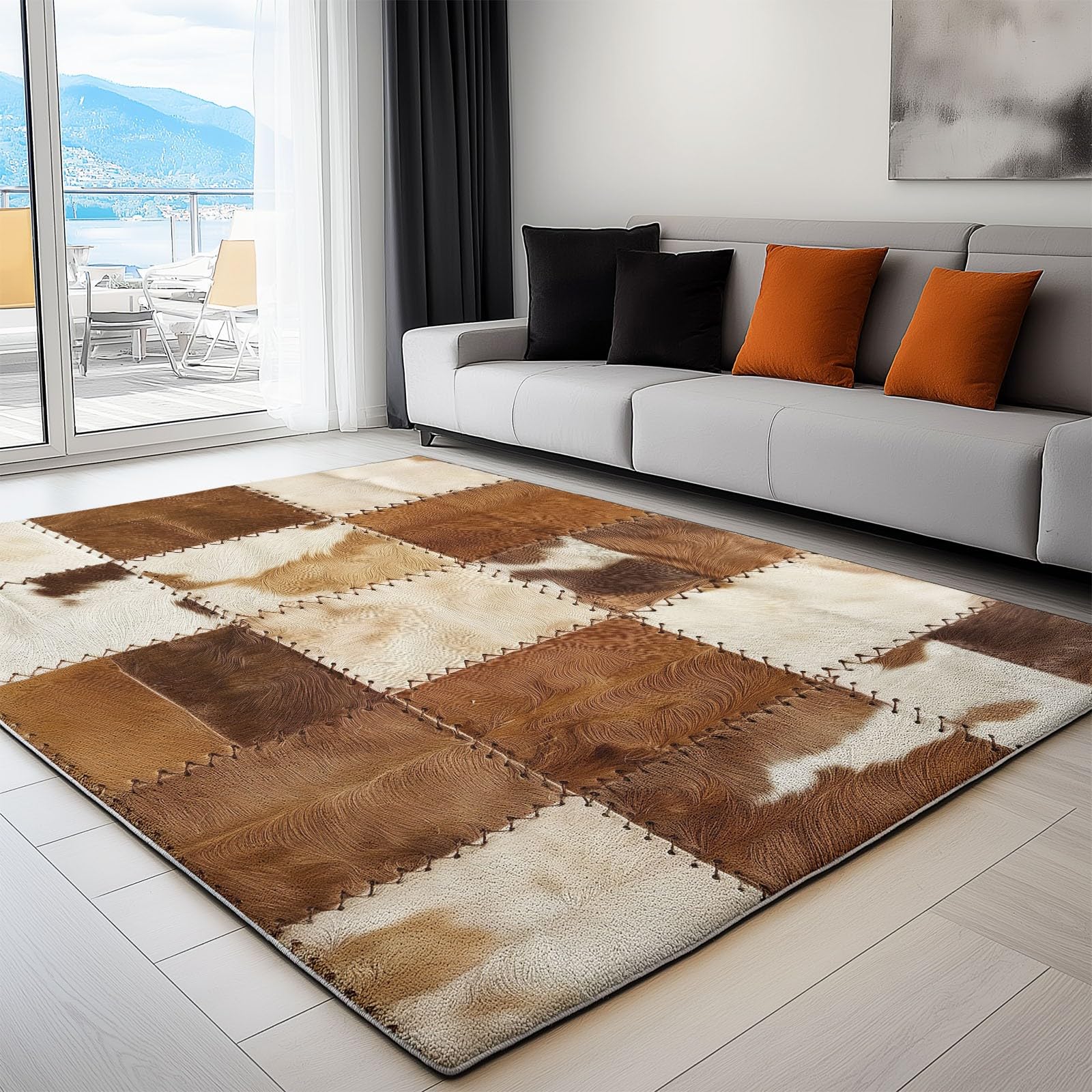 Patchwork Teppich Dunkelgelb 90 x 150 cm– Moderner Teppich für Wohnzimmer, Esszimmer & Außenbereich – In- & Outdoor im Design-Look