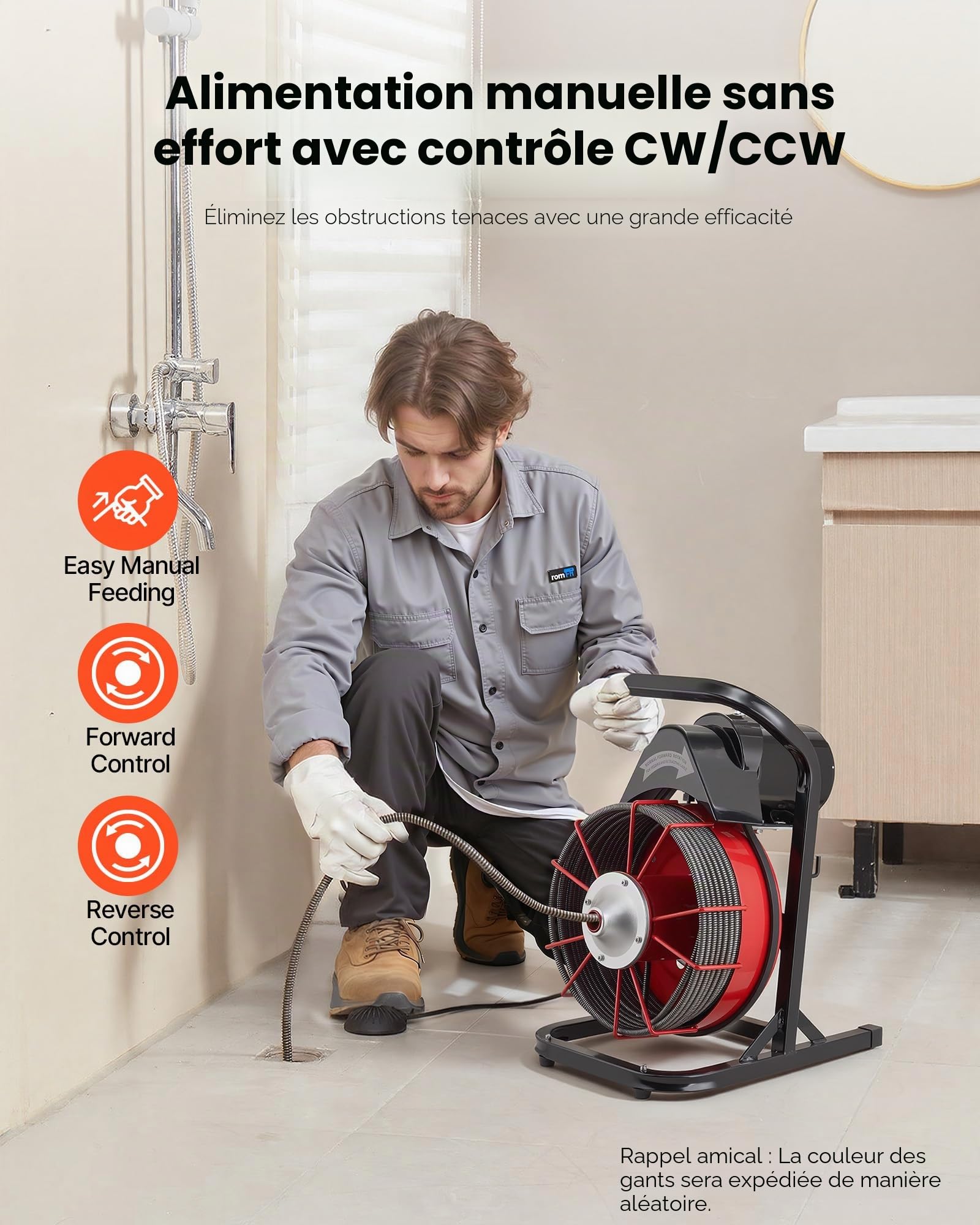 VEVOR Déboucheur Canalisation Électrique 23 m x 13 mm Furet Électrique Alimentation Manuelle Machine de Débouchage pour Canalisations de Tuyaux 50-150 mm, avec 4 Têtes de Coupe, Interrupteur au Pied