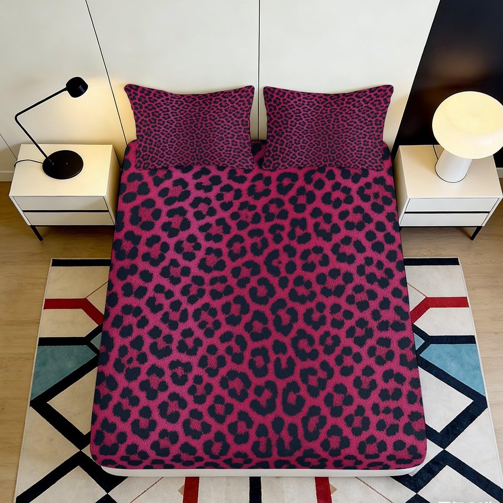 3D Printed Leopard Fitted Sheet Microfiber Deep Pocket Bedroom Bedding Non-Slip Full Wrap Leopard Mattress Fitted Cover 140x200x25cm