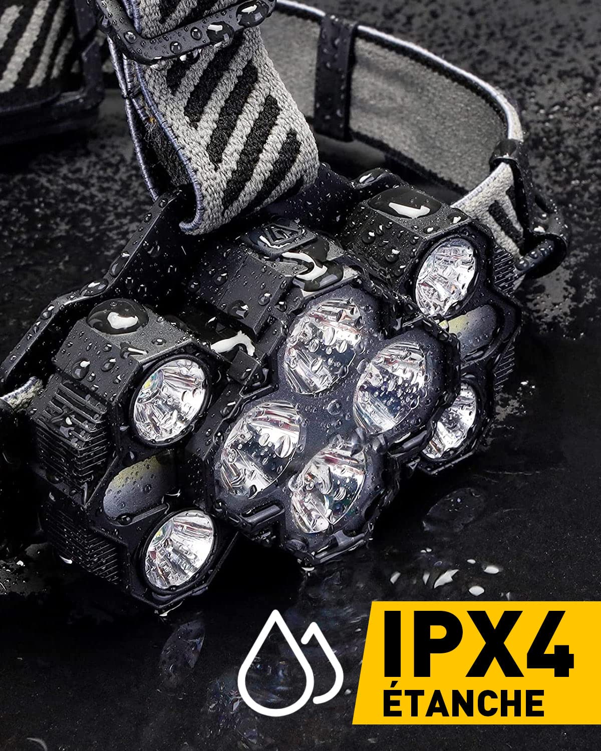 Lampe Frontale Rechargeable Victoper V10000 – 22000 Lumens, 10 LED, Noir (avec Batteries)