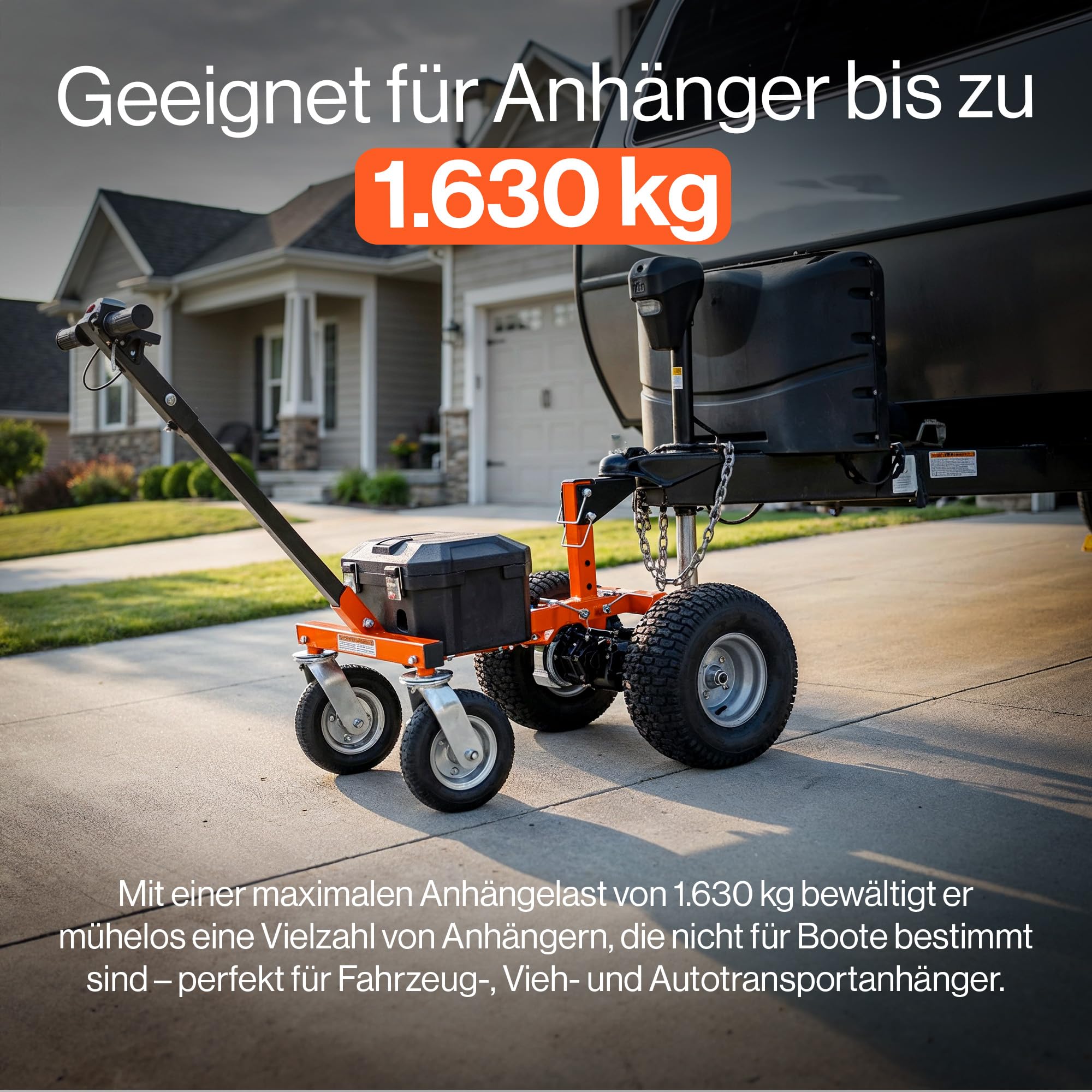 SuperHandy Elektrischer Anhänger Dolly 3600LB 1630KG 24V 800W 7Ah 50MM Kugelanhänger