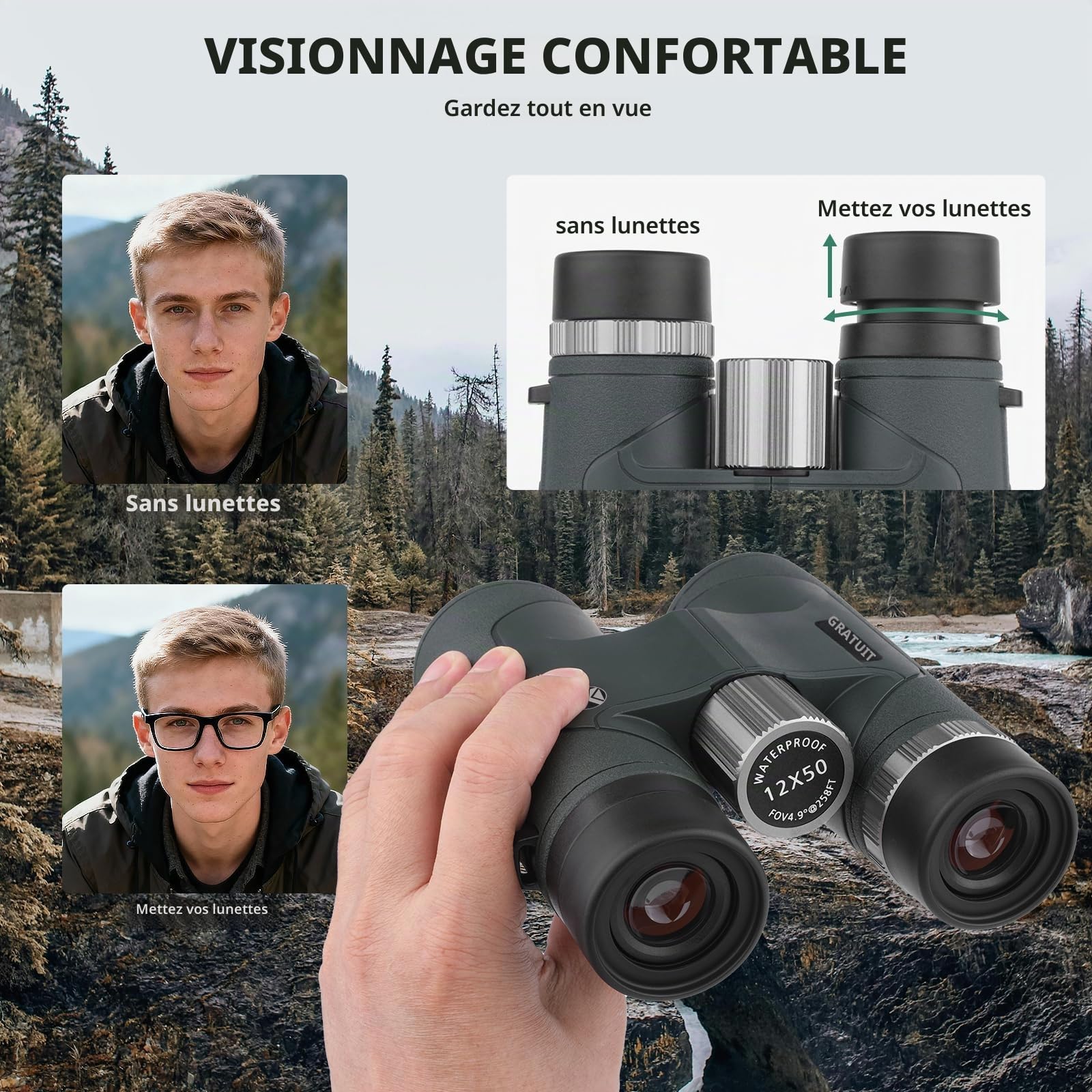 Jumelles 12x50 pour Adultes Jumelles Professionnelles Haute Puissance pour l'observation des Oiseaux avec Vision Nocturne en Basse lumière,étanches et antibuée pour la Chasse