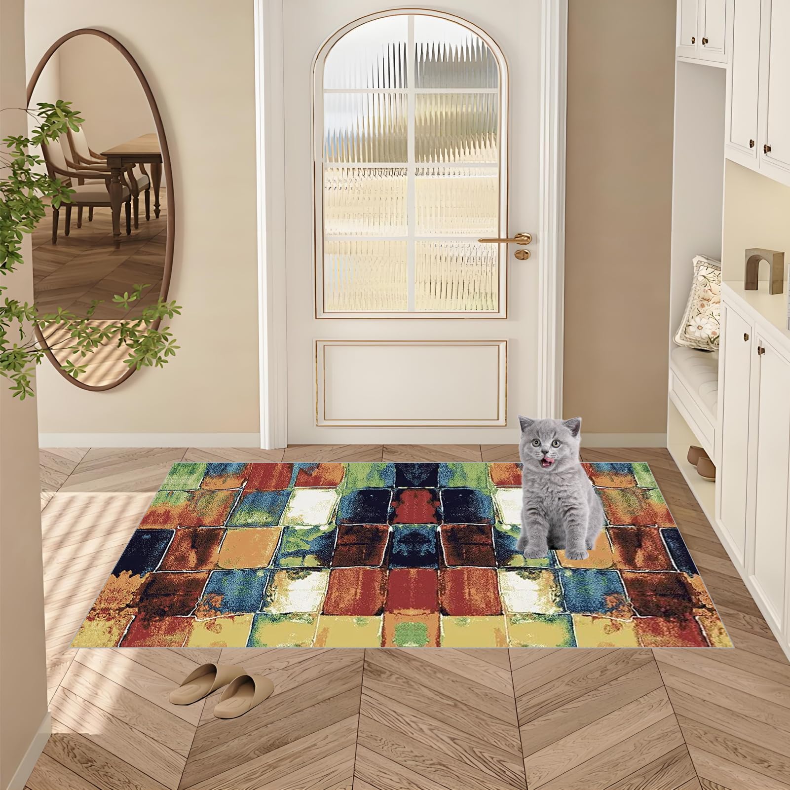 Tapis Cuisine Devant Evier 60 x 140 cm Antidérapant et Lavable Tapis Couloir Long Moderne Motifs Géométriques Tapis d Entree Interieur Tapis de Passage au Metre Tapis de Couloir Salon Chambre