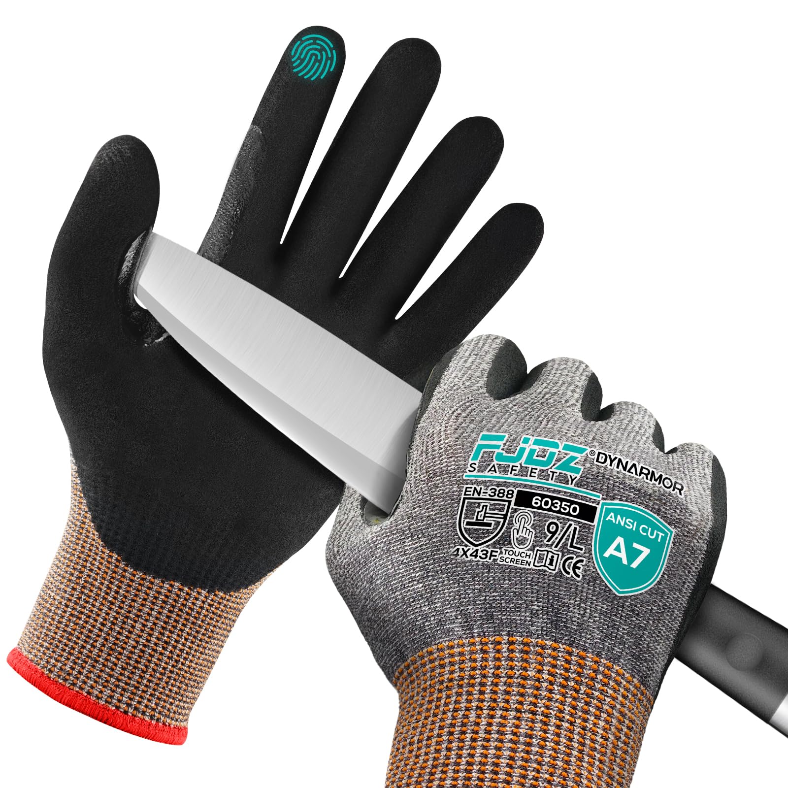 ANSI A7 Guanti resistenti al taglio con rivestimento in nitrile sabbioso per touch screen per la lavorazione del legno, magazzino, manico in vetro, giardinaggio, costruzione,