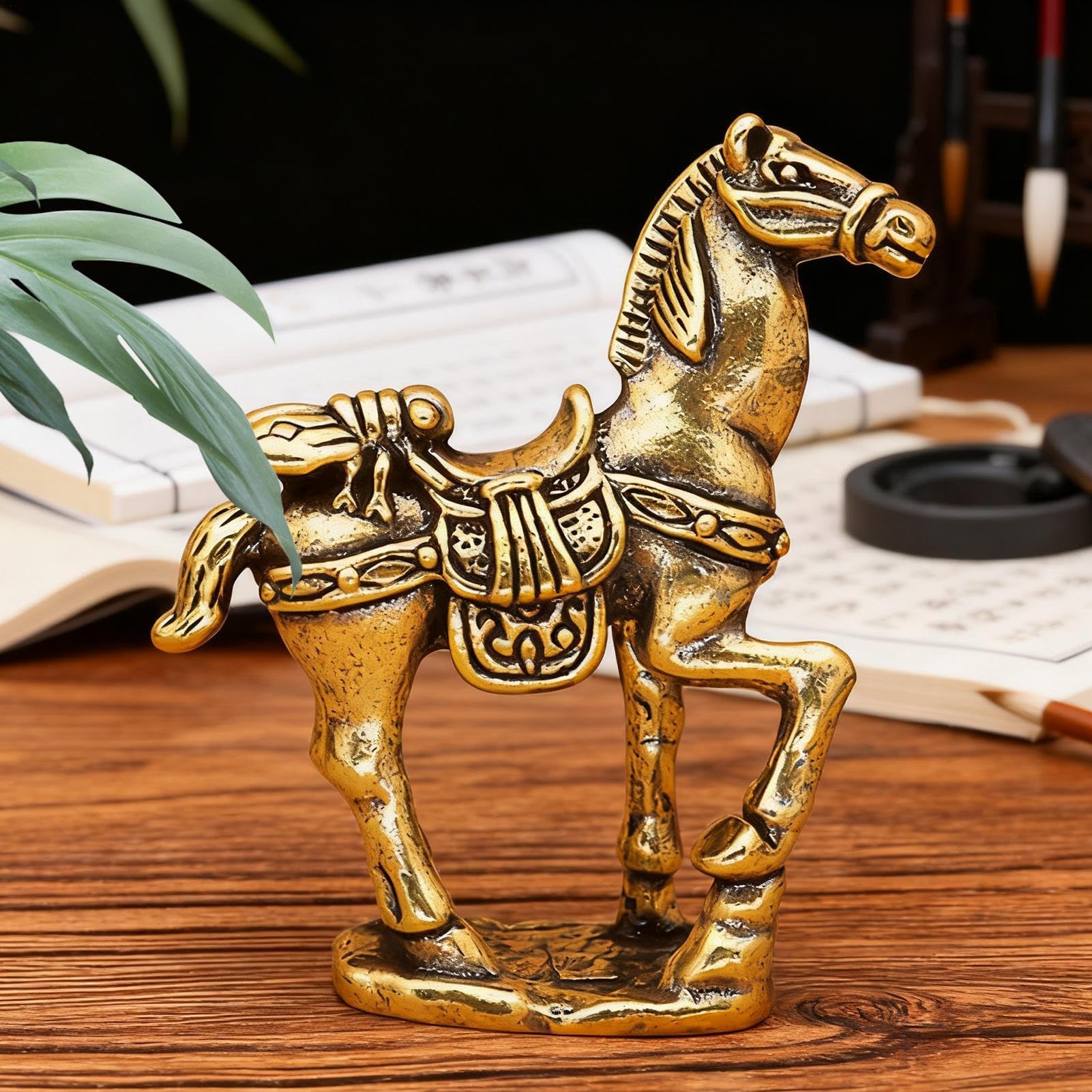 Estatuilla China símbolo de latón de la Estatua del Caballo de la Riqueza para el Estante del Escritorio de Oficina