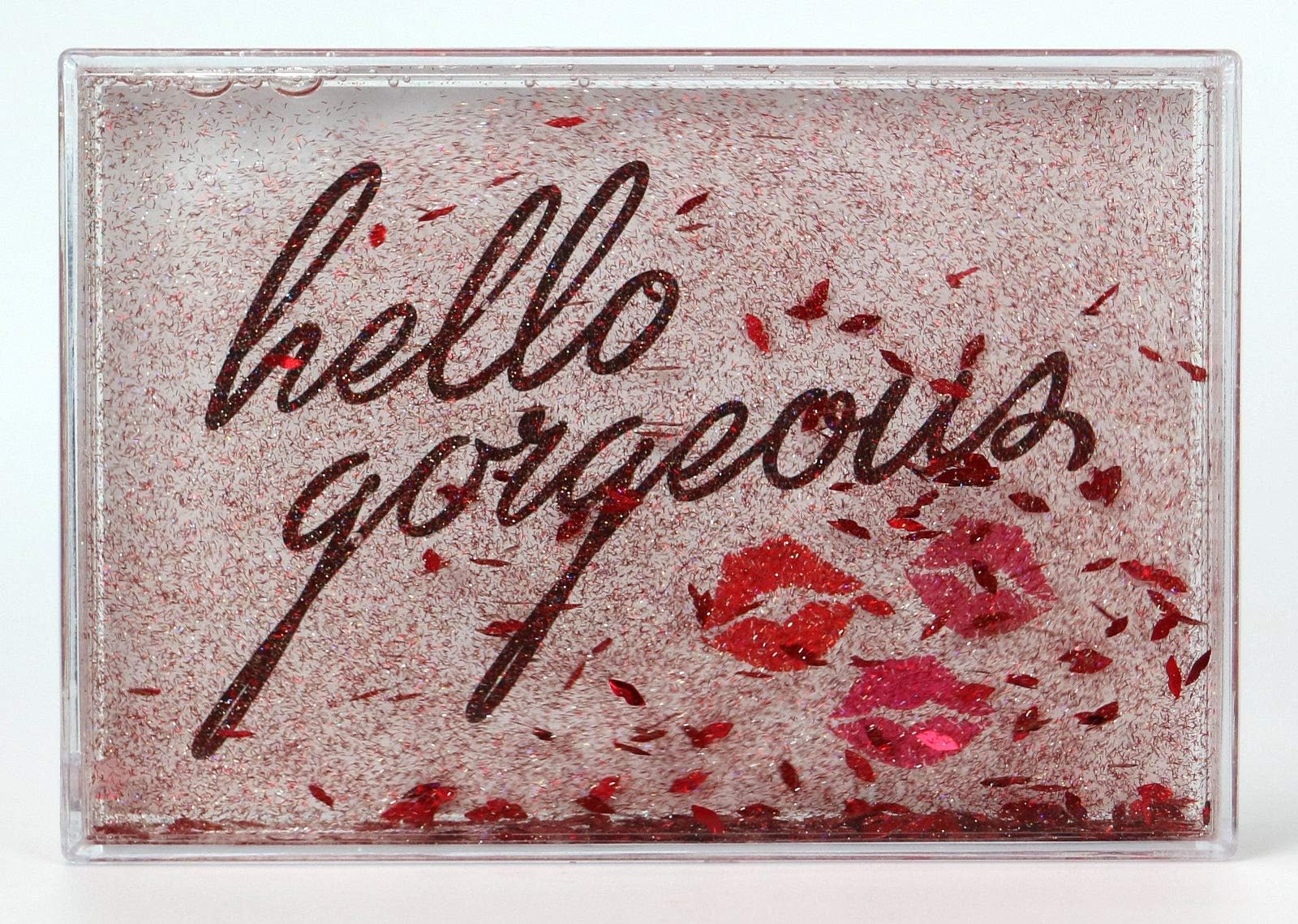 Mabco Hello Gorgeous Red Glitter Liquid 4 x 6 Clear Photo Picture Frame Acrylic Floating Sparkle Confetti Lips Snowglobe
