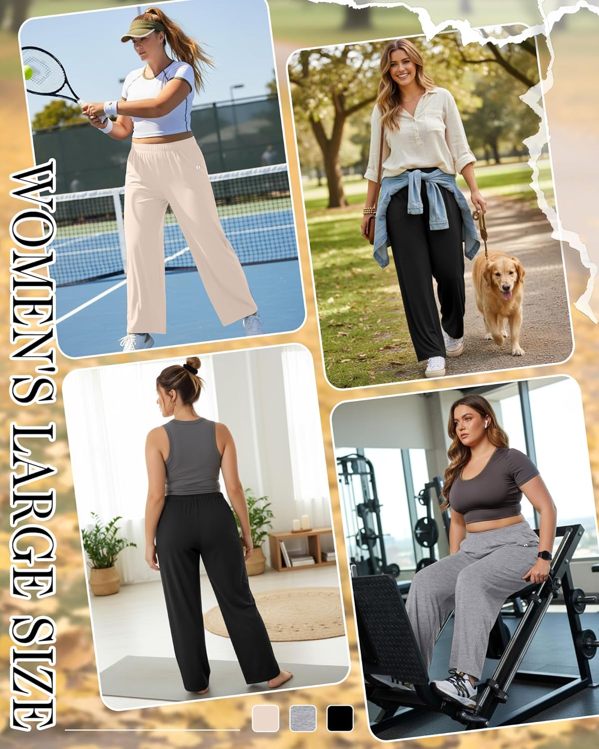 Neer 3 Packs Women's Plus Size Wide Leg Sweatpants High Waist Elastic Waistband Lounge Pants with Pockets - Image 2