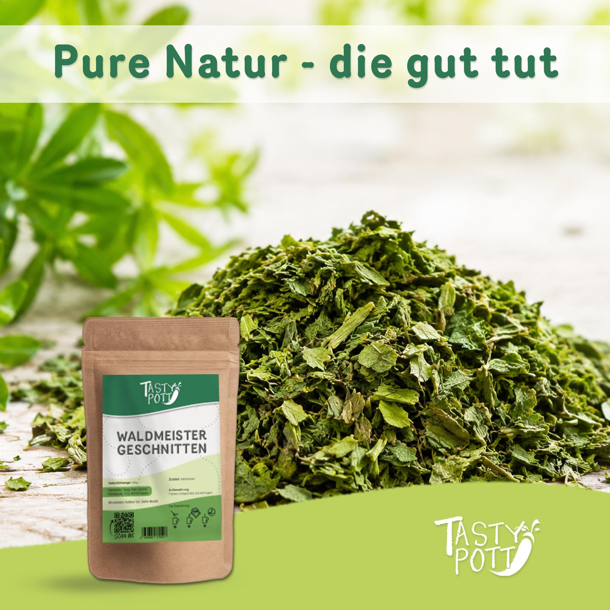 Tasty Pott Waldmeister geschnitten I Naturprodukt I Vegane Ernährung I Tee kochen I Teekraut Waldmeisterkraut I Kräutertee I Woodruff Tea I Im Beutel 1000g