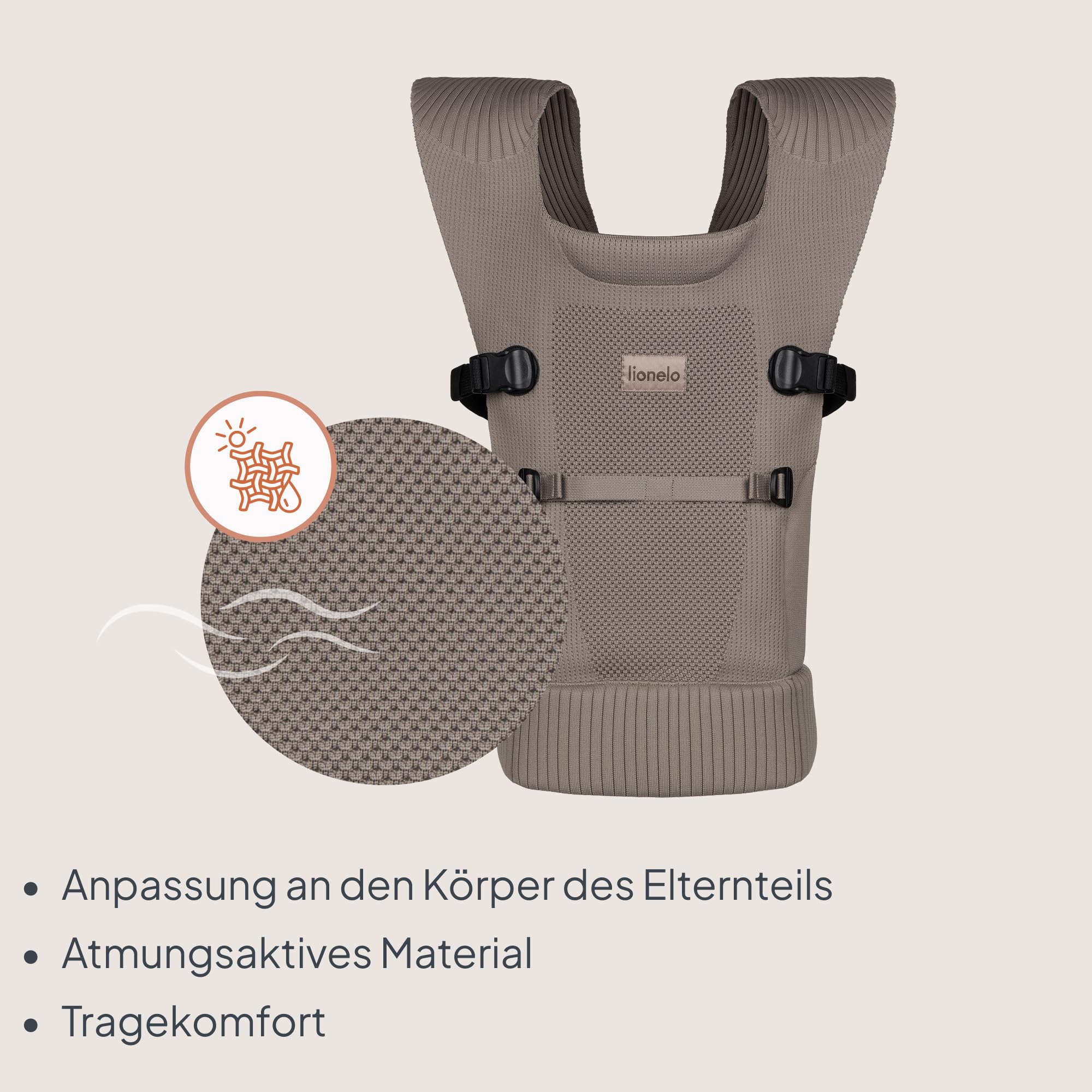 Lionelo Mabel Ergonomische Babytrage, Atmungsaktiv und Leicht, 2 Tragepositionen Vorne und Hinten Tragbar, Weiches Netzmaterial, Baby Carrier für Kleinkind, Ab 4 Monaten bis 15 Kg, Kreuztragesystem