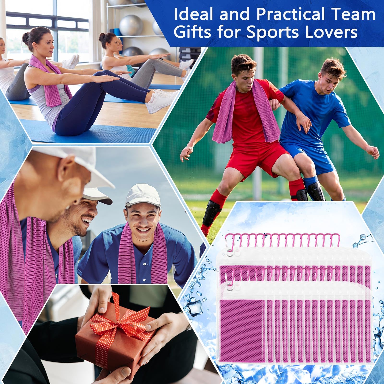 Confezione da 30 Asciugamani rinfrescanti con Sacchetti, 101 x 30 cm, riutilizzabili, Ideali per Il Collo, Perfetti per Sport, Palestra, Corsa, Yoga, Golf, Campeggio e attività all