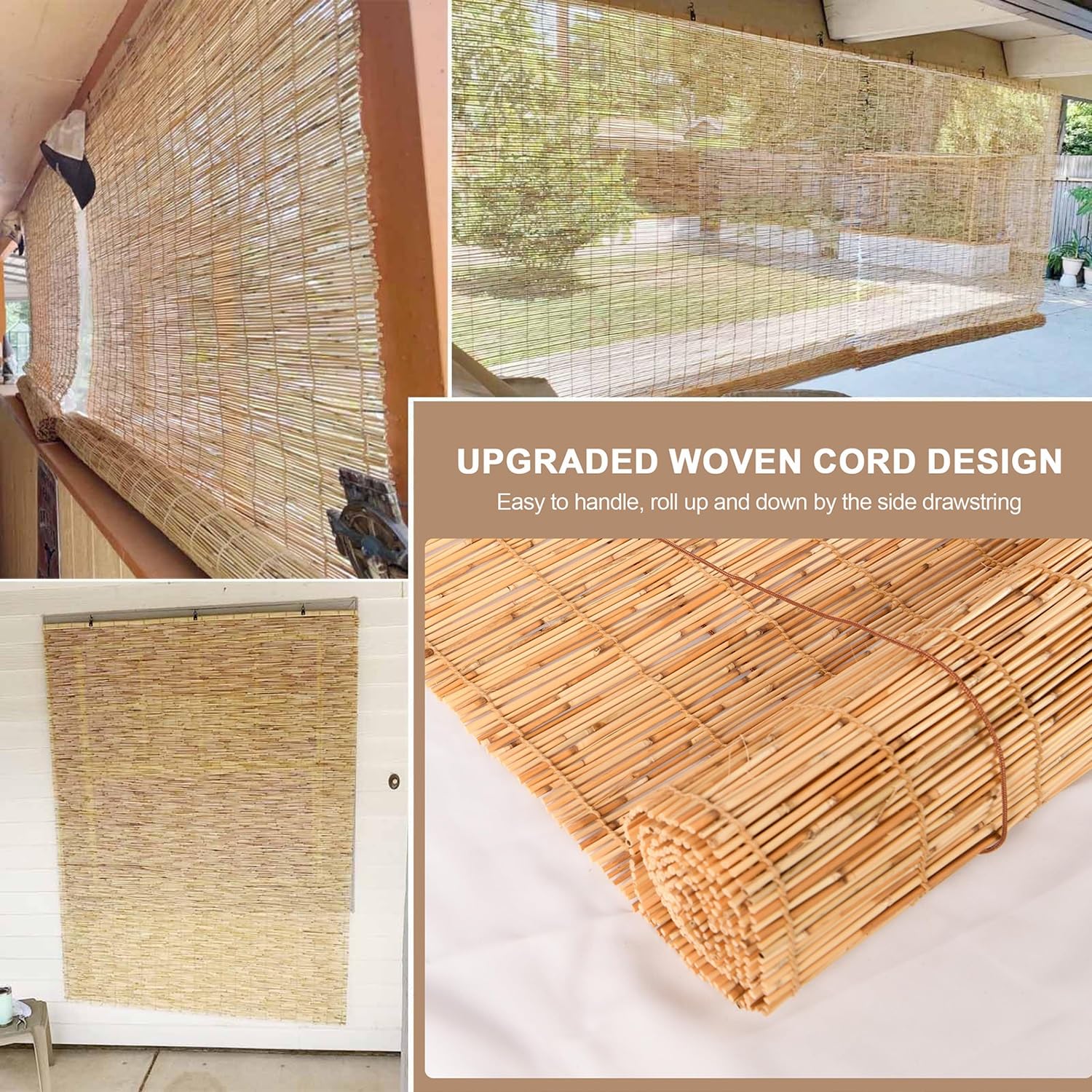 Stores d'extérieur en Bambou, Stores à enroulement en Bambou Naturel for Le Patio, l'intérieur, l'extérieur, Le Jardin et Les fenêtres ; Rideaux en Roseau Naturel.(W120xH230cm/47x91in)