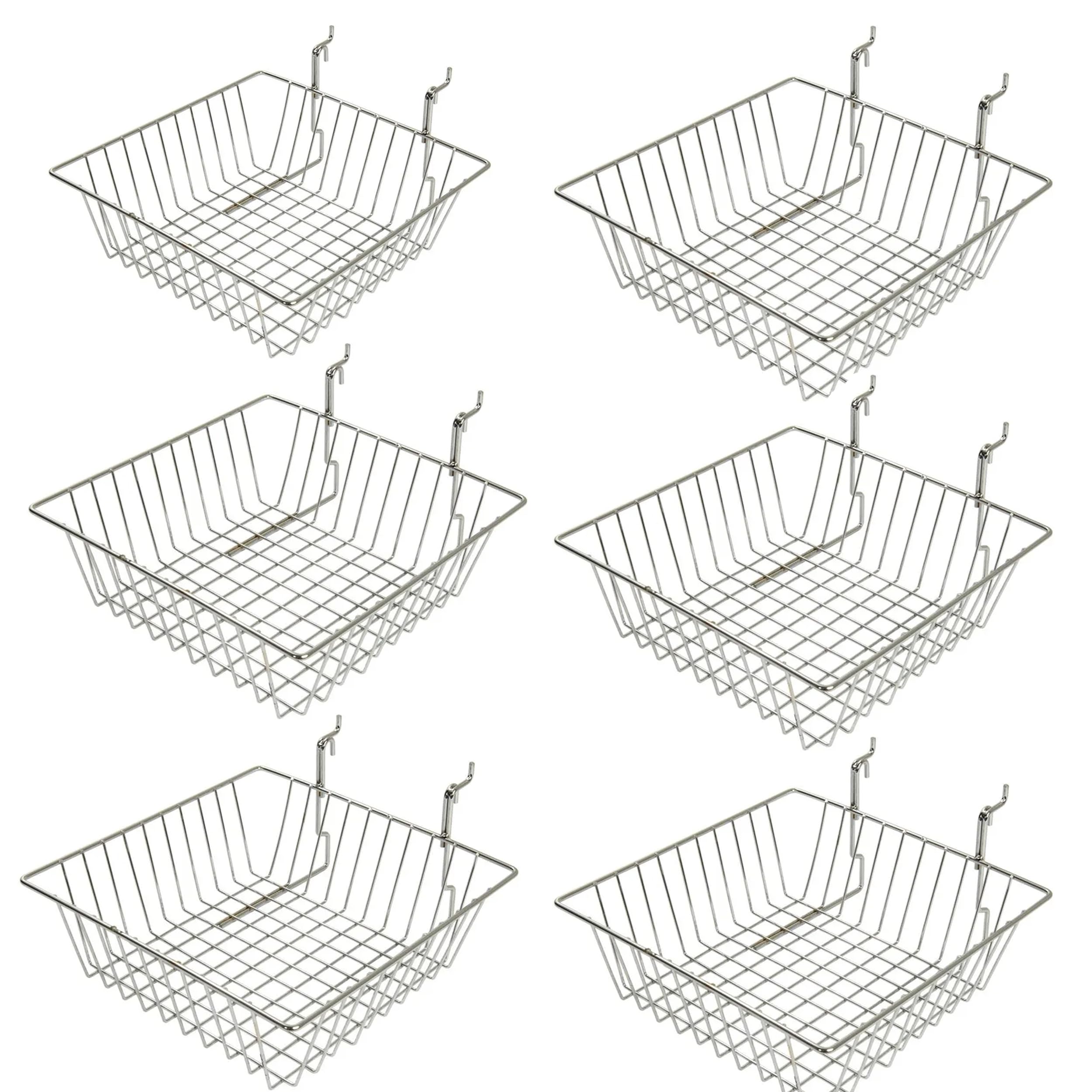 Pack OF 6. Chrome Slatwall/Gridwall Shelves & Baskets - Narrow DEEP ANGLED STRAIGHT LONG BASKET Multifit Basket – 6 SIZES (Shallow Basket (30 x30 x10) cm) — image 1