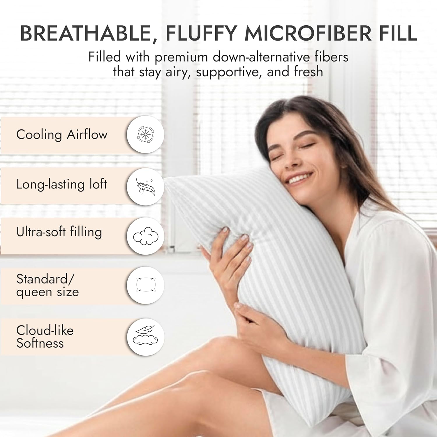 Down Alternative Bed Pillows for Sleeping - Standard/Queen Size Set of 2, Hotel Quality Soft Plush Pillow for Back, Stomach & Side Sleepers