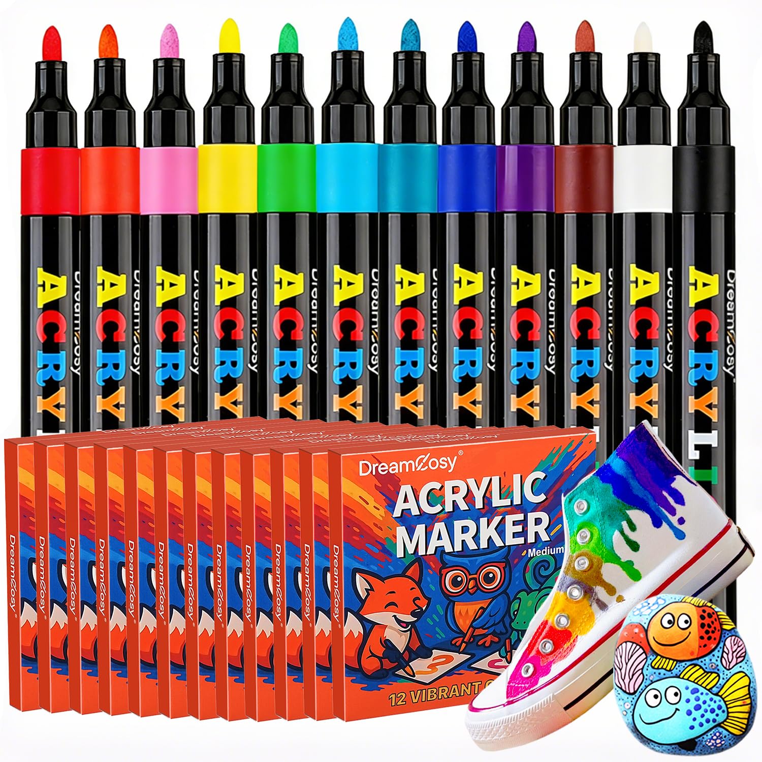 Acrylic Paint Markers Bulk 144 Pack 12 Colors Medium Tip for Teacher School | DreamCosy A…