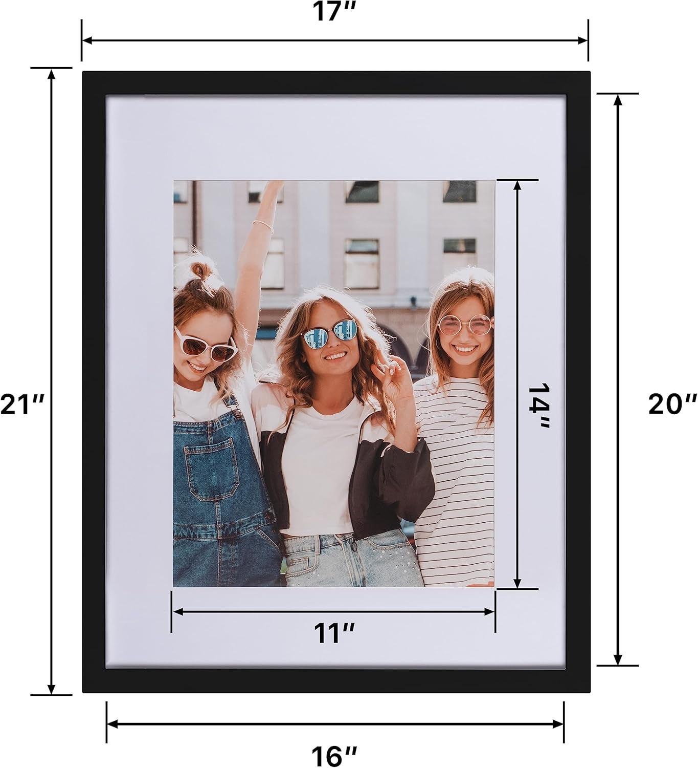Beyond Your Thoughts 16"X20" with Matted for 11"X14" WOOD + GLASS (Hang/Stand) Black Picture Photo Frame Photo for Wall Top-Mounting Hardware Included(1 Pack) 16x20 Black