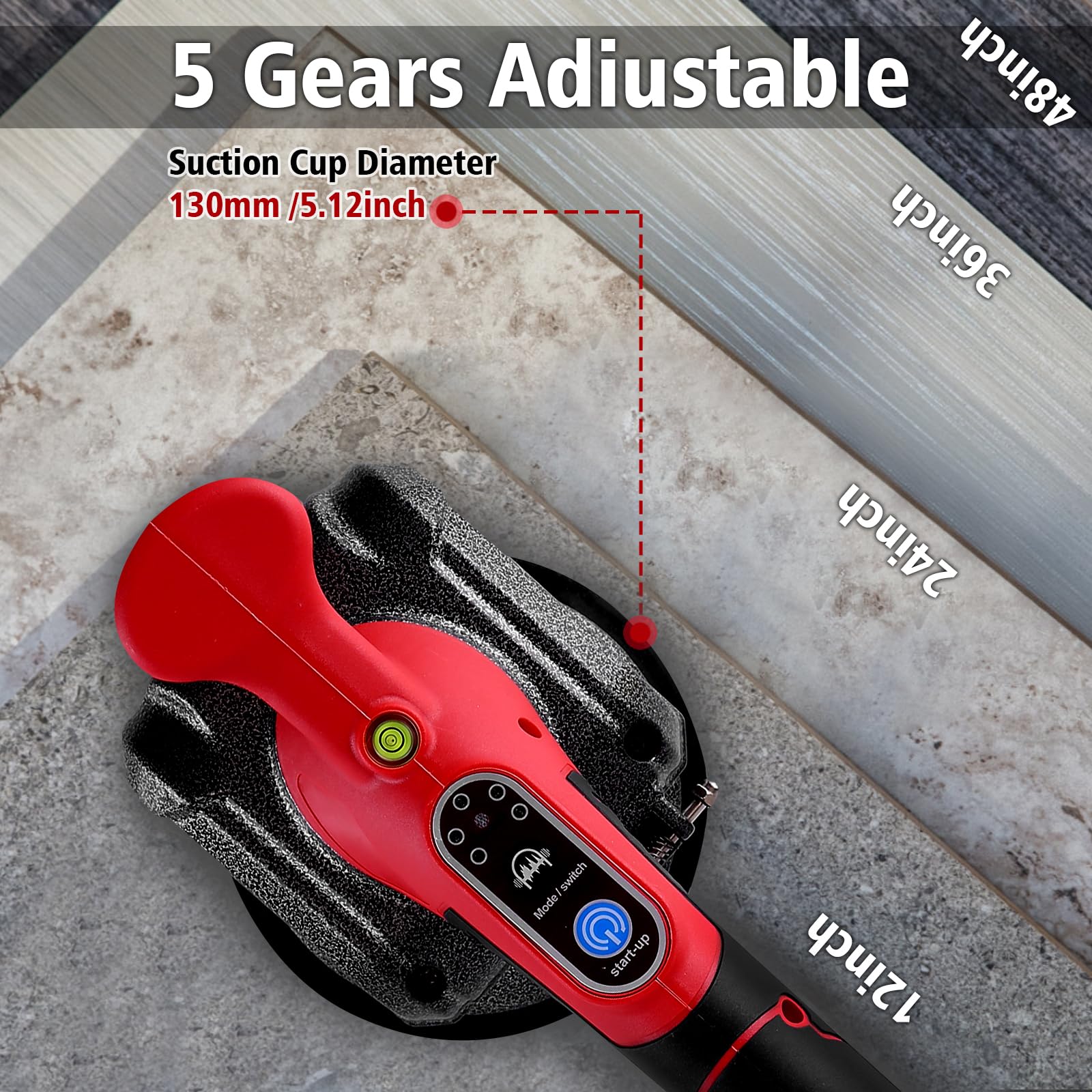 21V Vibreur Carrelage Manuel Machine à Carrelage Ventouse Carrelage avec 2 Batteries, 5 Vitesses, 80kg Capacité d'Adsorption, Pose d'outils vibrants Décoration de la maison Outils