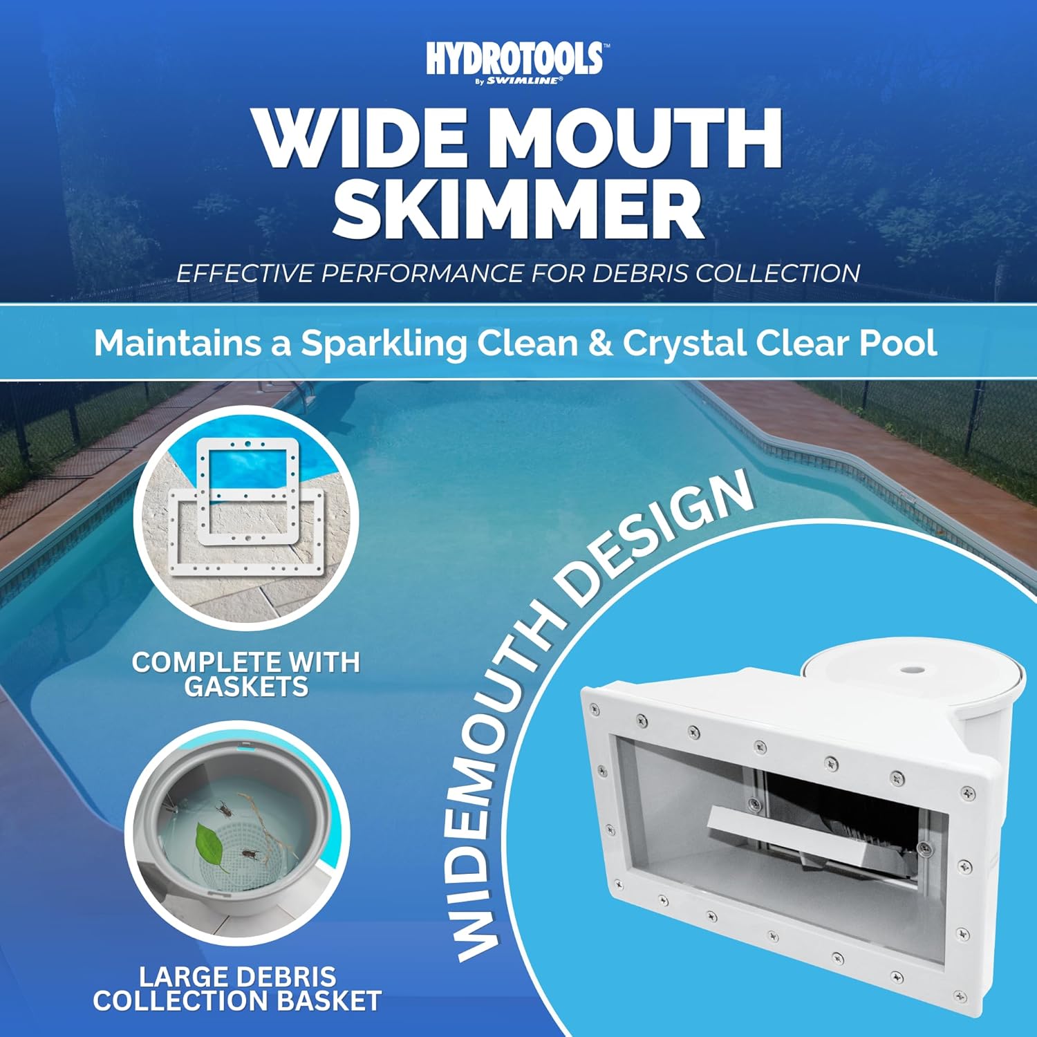 swimline hydrotools standard wide mouth above ground pool skimmer kit | abs construction | pool skimmer | wide mouth | snap-in & removable weir | above ground pool skimmer | easy basket access wide-mouth (white)