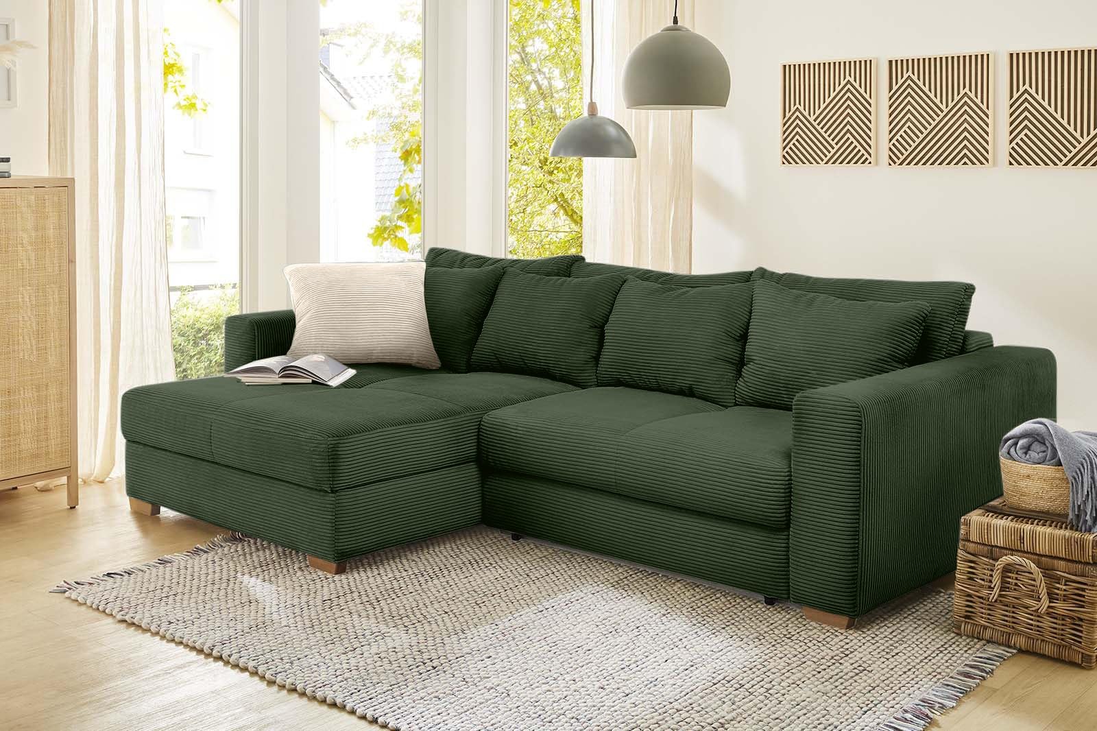luma-Home 15156/ Ecksofa-Dauerschläfer mit Federkernpolsterung, Grün
