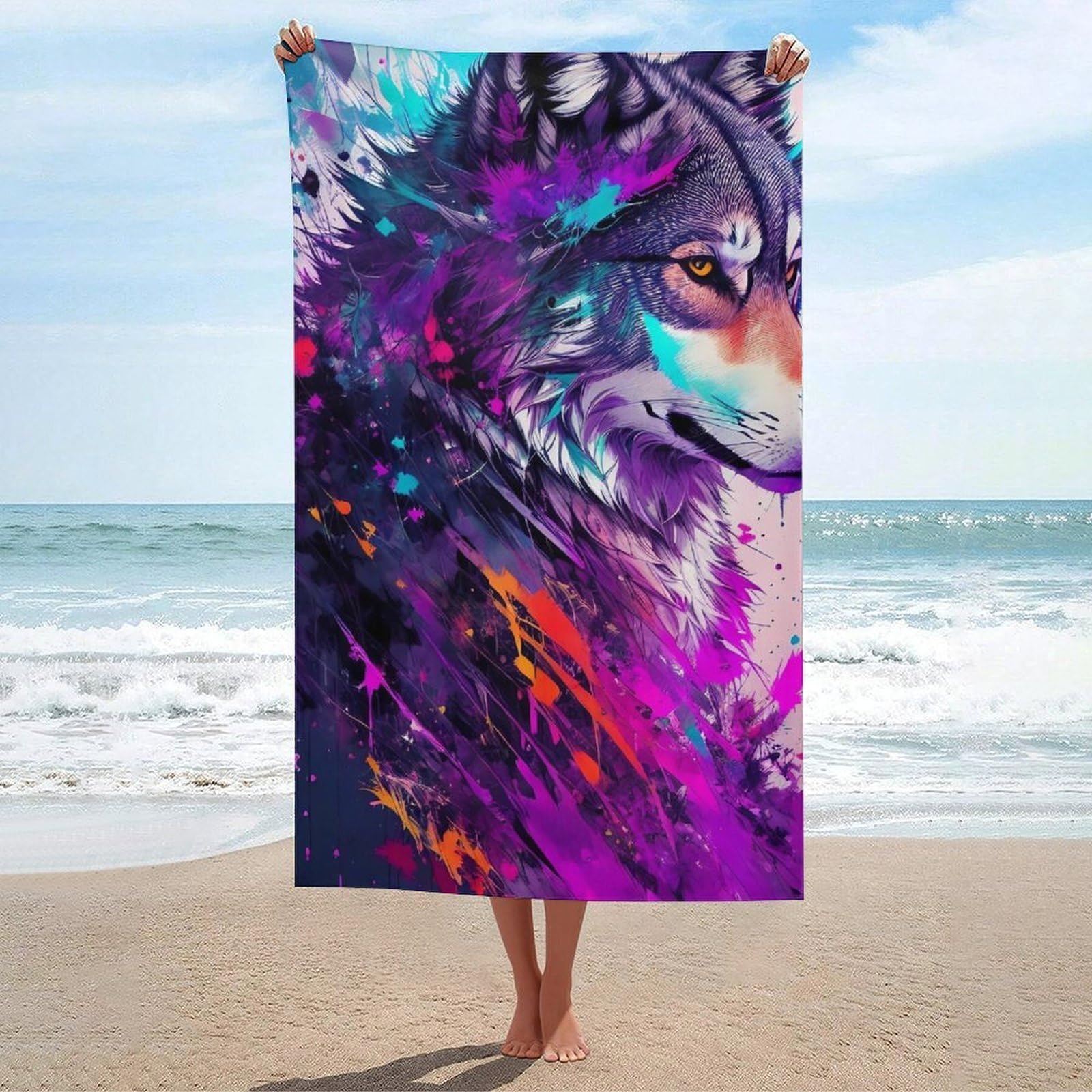 Serviette de plage loup anti-sable et compacte pour le camping