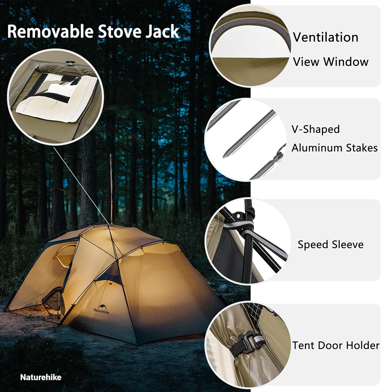 Naturehike 1/2 Person Hot Tent with Stove Jack, Ultralight Waterproof Windproof 4 Season Tent, Easy Setup Portable Backpacking Tent for Camping, Hiking, Travel