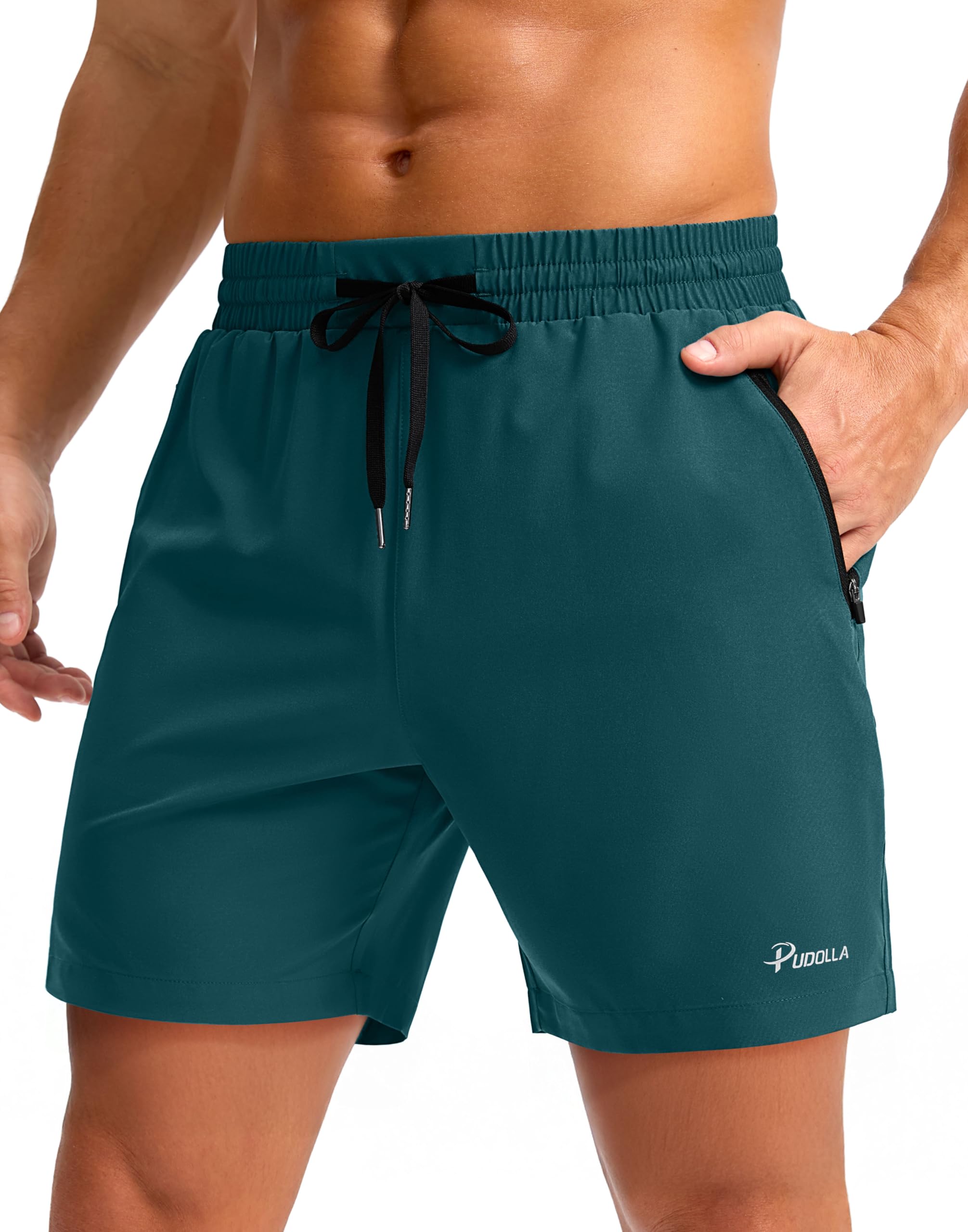 Pudolla Men's Running Gym Shorts with Zipper Pockets 5"/7"/ Lightweight Quick Dry Running Workout Athletic Short