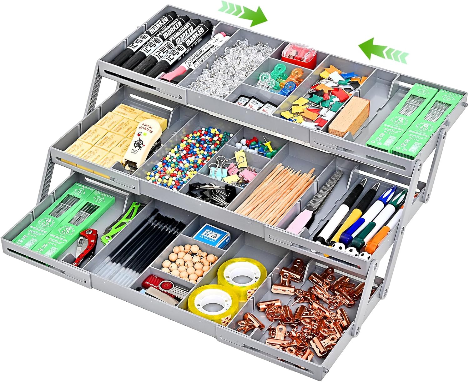 3 Tier Drawer Organizer, Expandable Junk Drawers Organizer,Multi Level Smart Drawer Organizer for Makeup, Jewelry,Desk, Office Storage 1 Row with 3-Tier Grey