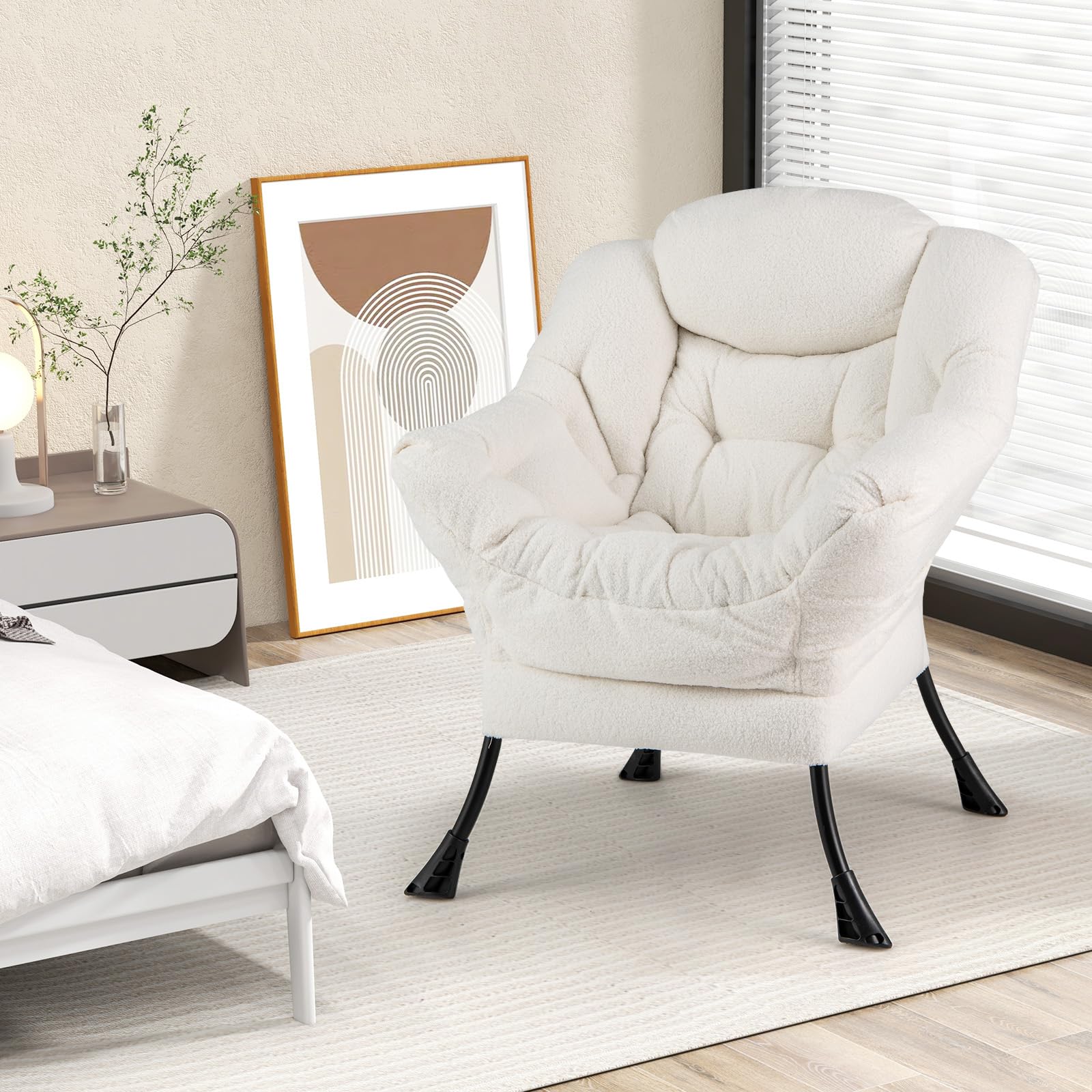 COSTWAY fotel tapicerowany, fotel relaksacyjny z podłokietnikami i boczną kieszenią, fotel do salonu, fotel telewizyjny, fotel do salonu, do sypialni, do biura (Beige)