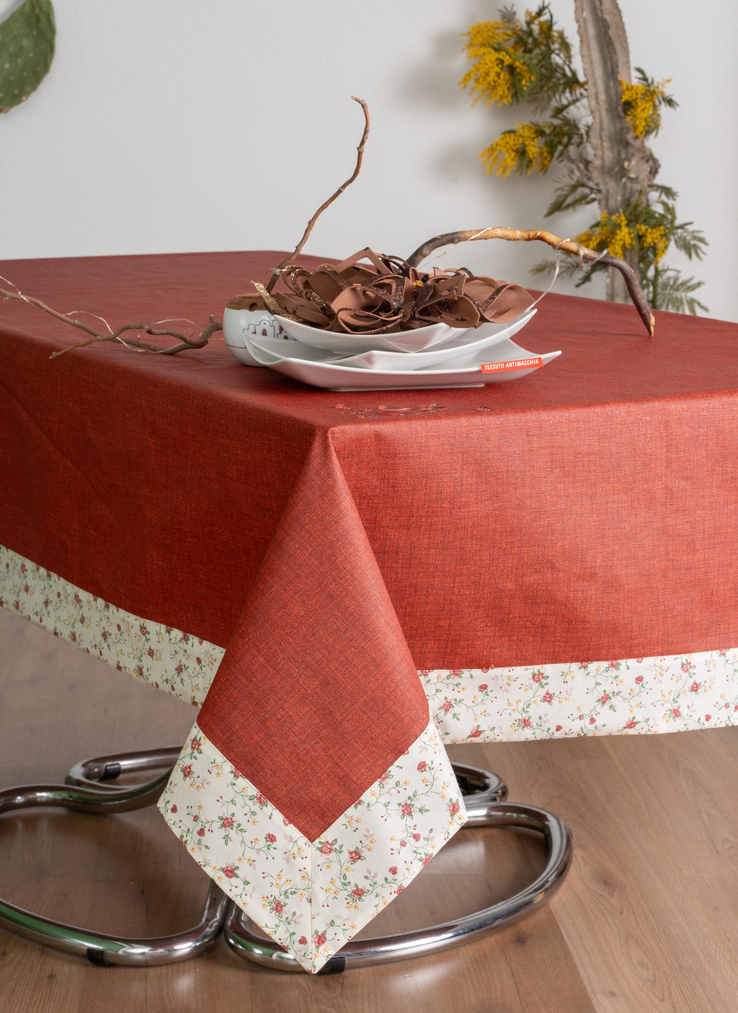 ESSE HOME -Mantel antimanchas - Tejido mixto de algodón impermeable resinado - Cinzia 0138 (Rugine, 140 x 210 cm)
