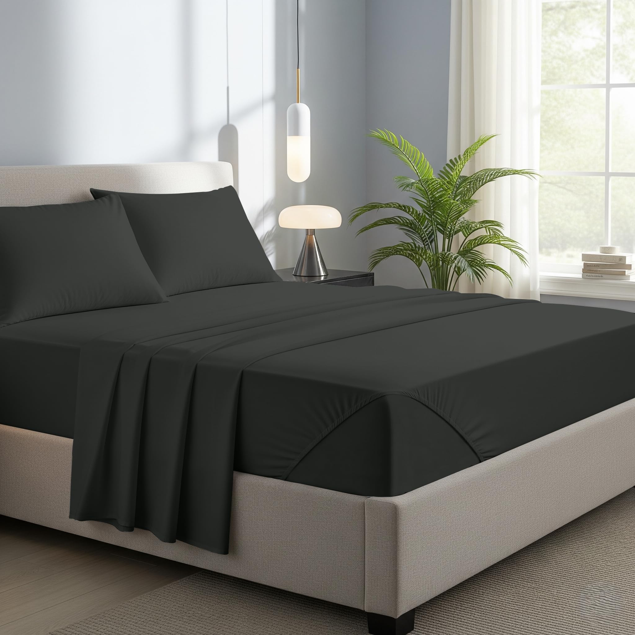 Novexa 100% Egyptian Cotton Single Fitted Sheets 400 Thread Count 40cm Deep Bed Sheet Luxury Ultra Soft Bottom Grey Fitted Bedsheets (Charcoal, Small Double) โ image 1