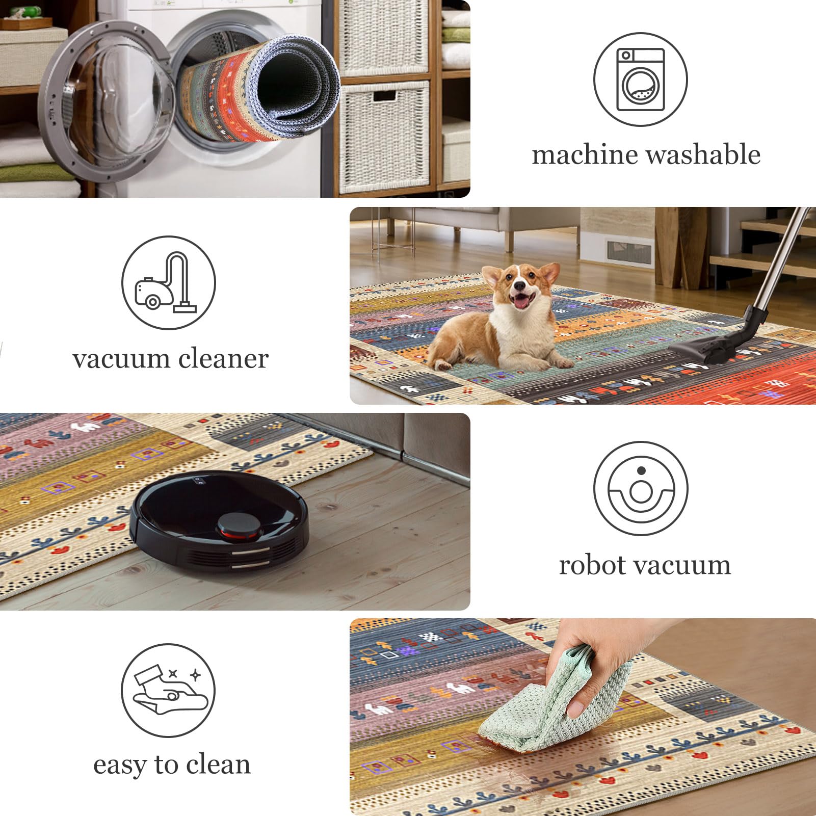 Tapis Couloir Long Antidérapant Lavable en Machine 90 x 160 cm