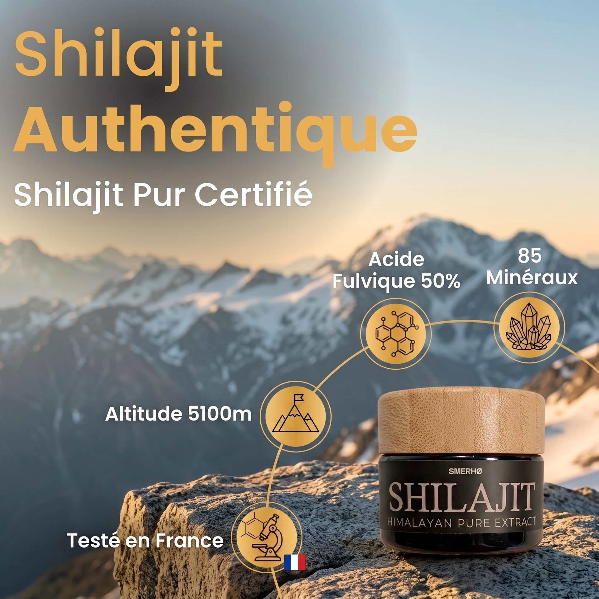 SMERHØ Shilajit Pure Résine 50g | Shilajit Primal Himalaya Haute Altitude | Testé en France