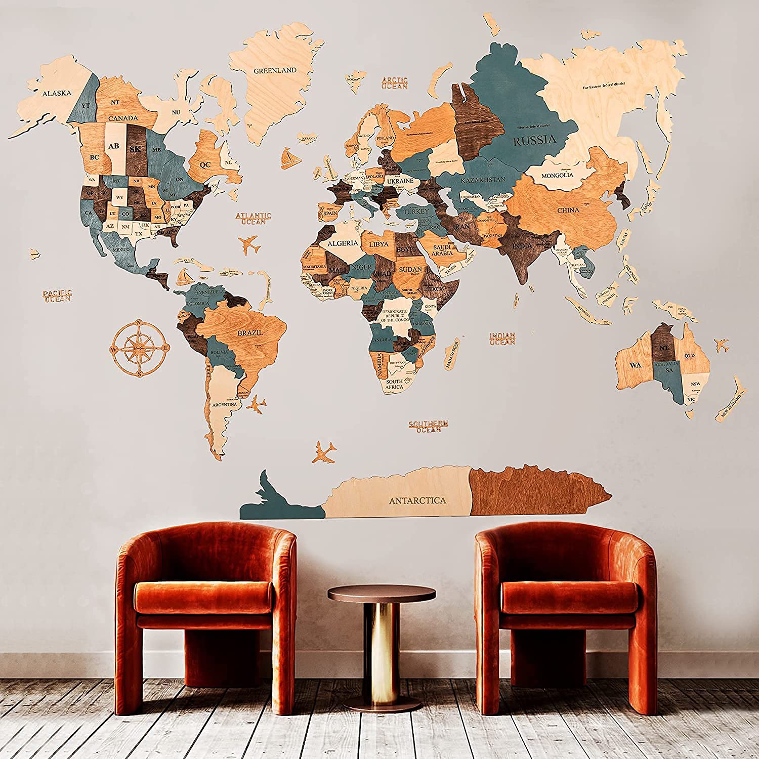 Buy 3D Wood World Map Wall Art, Large Wooden World Map Wall Decor