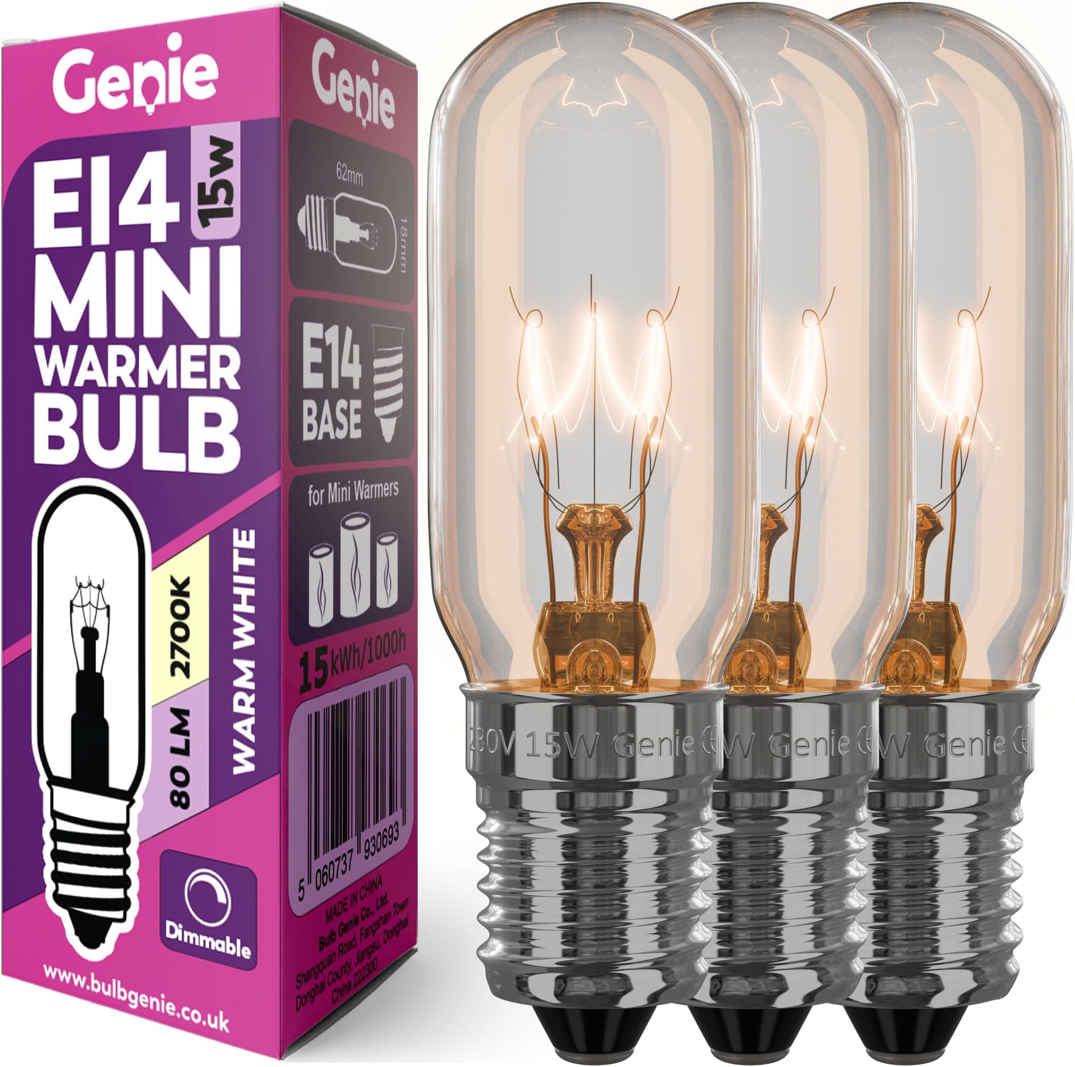 15W E14 Small Incandescent Glass Light Bulb 230V (Pack of 3) for UK Scentsy Mini Wax Warmers | 2700K Warm White | Dimmable | Pygmy/Small Edison Screw (SES) Base (15, Watts)