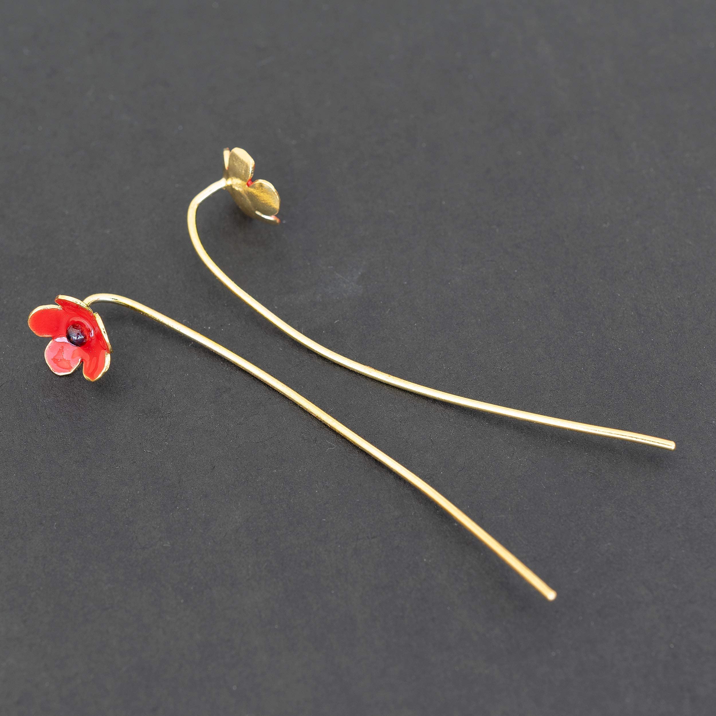 Lange Statement Ohrhänger Ohrringe aus 925 Sterlingsilber - Mohnblumen mit Roter Emaille - Nickelfrei & Hypoallergen - Handmade by Emmanuela