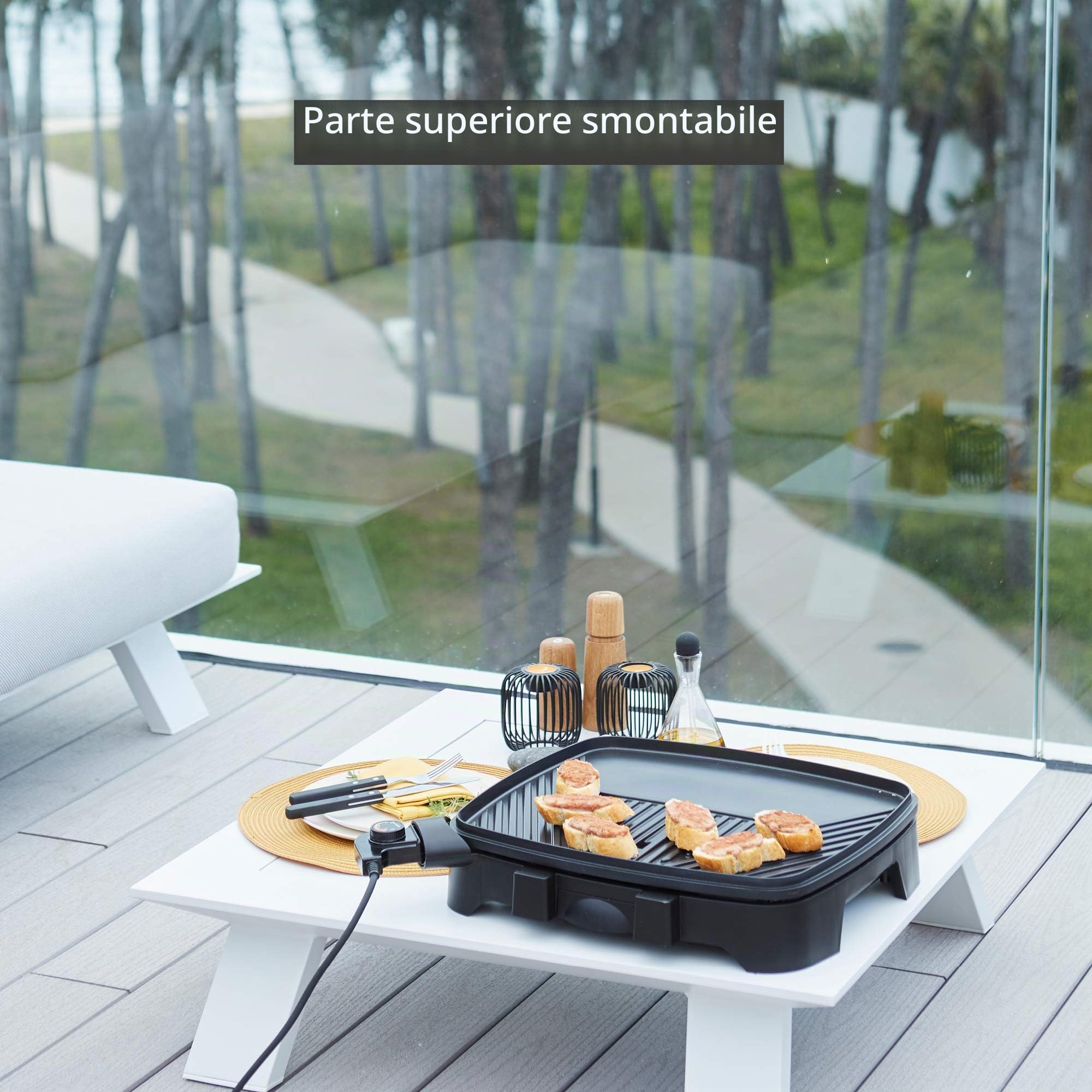 Barbecook barbecue elettrico Alexia 5111 su base con ripiani e rotelle, barbecue da balcone, nero, 84x55x97cm