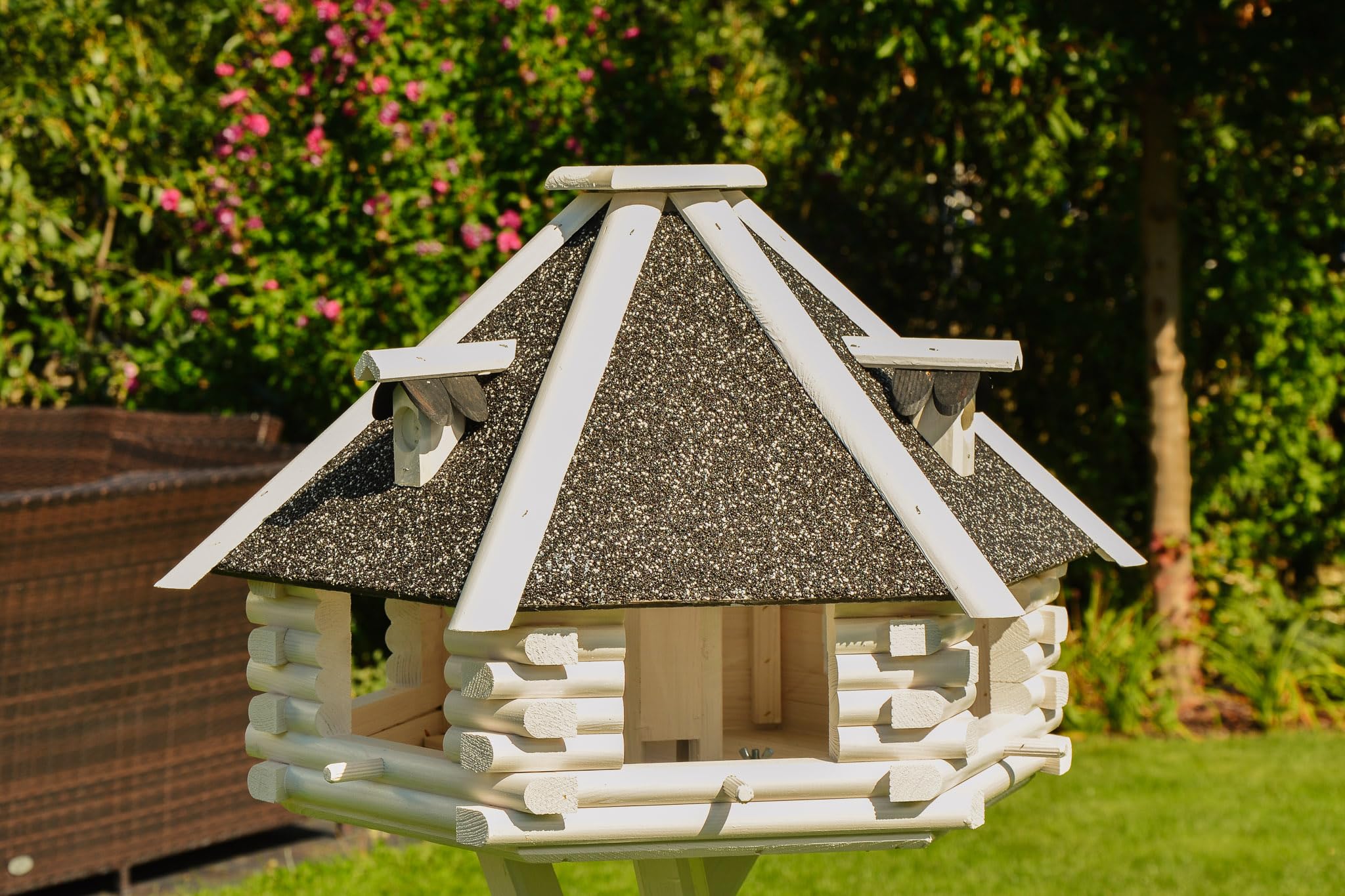 Vogelhaus V13 XXL Stein Weiss, grau (Vogelhaus mit Solar, Weiss, anthrazites Dach)