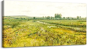 crmotu Landscape Wall Art, Nature Wall Decor, Large Vintage Wall Art, Pastoral Scenic Art Prints, Meadow Wildflowers Canvas Pictures for Living Room Bedroom Office Rustic Farmhouse Decor 24"X48"