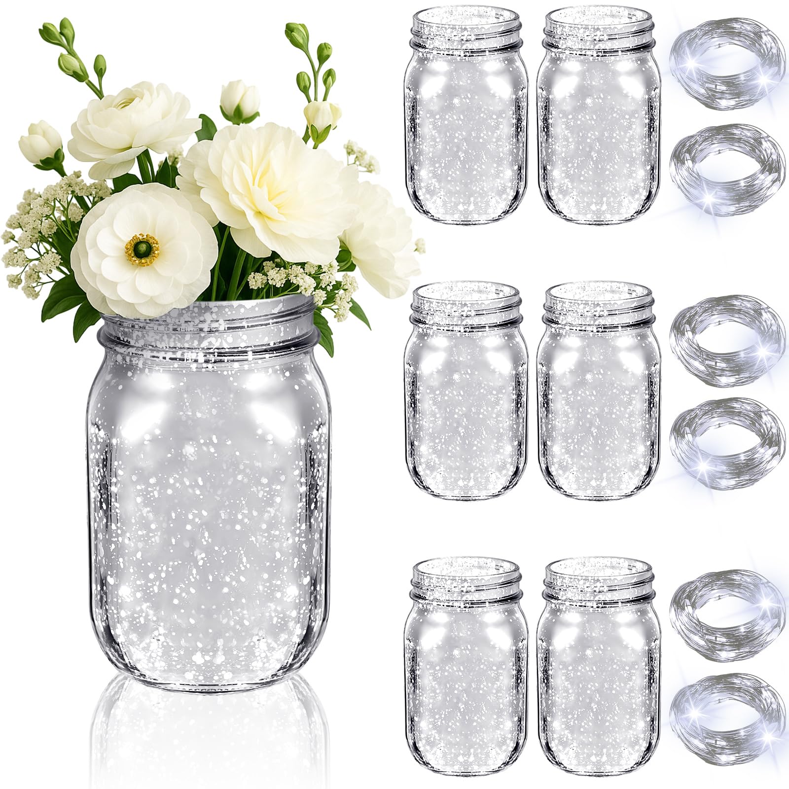 Pots Mason colorés Layhit et guirlandes LED pour décoration de mariage