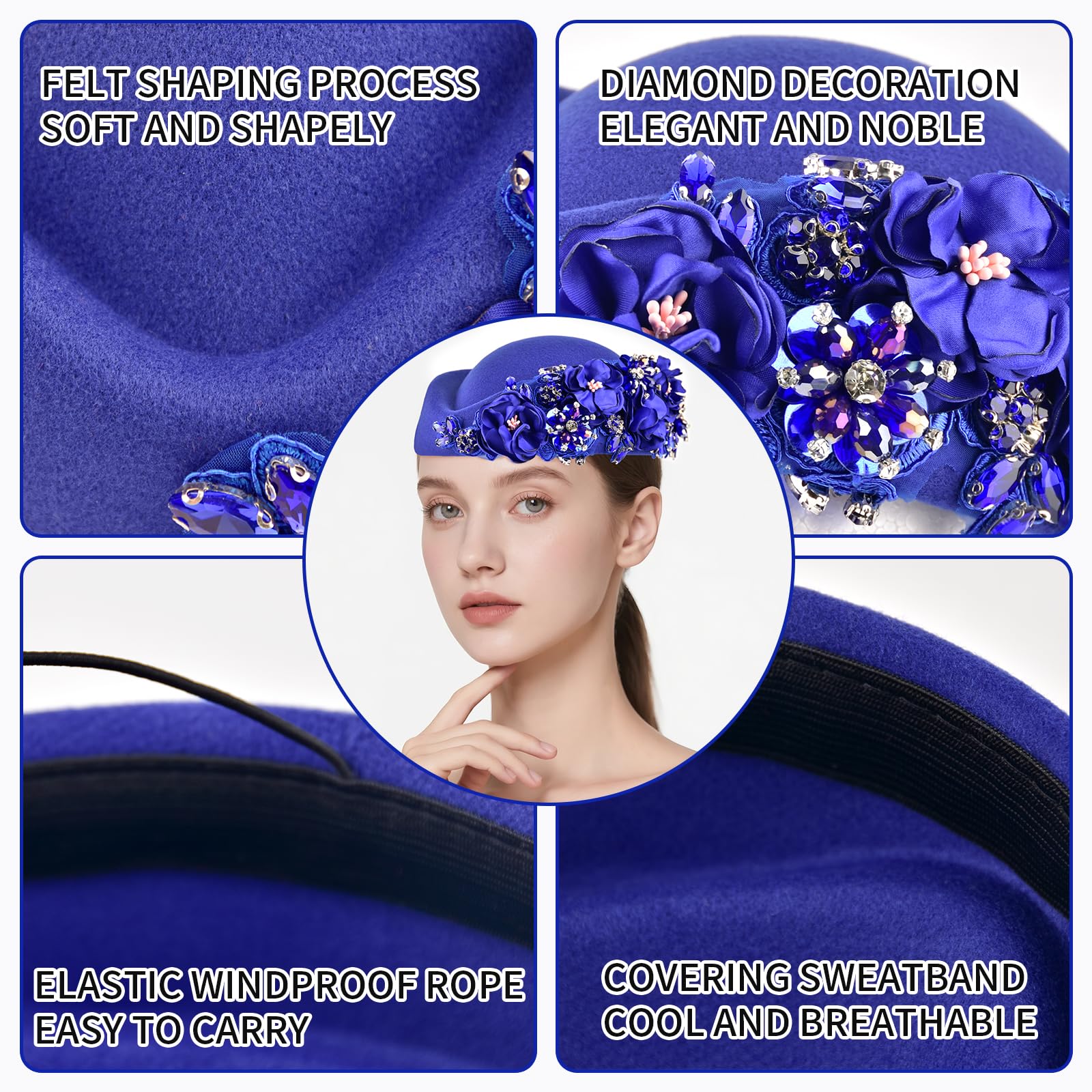 Shalitong European and American Retro British Felt Headscarf hat Women's Church Derby Headdress with Floral Women's Soft Beret (UK - Image 4