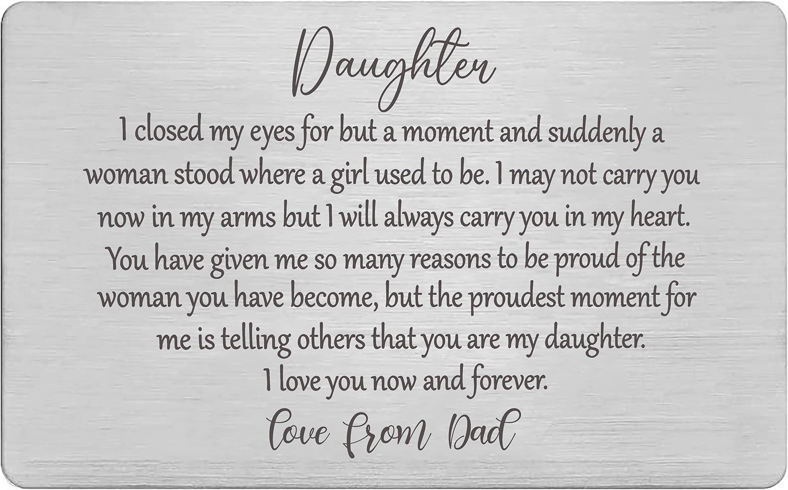 FYSIA Sentimental Engraved Wallet Insert Card Decor Gift for Daughter from Dad-Proud of You-Wedding Present,Graduation Keepsake for Daughters-Christmas Birthday Gifts-I Closed My Eyes