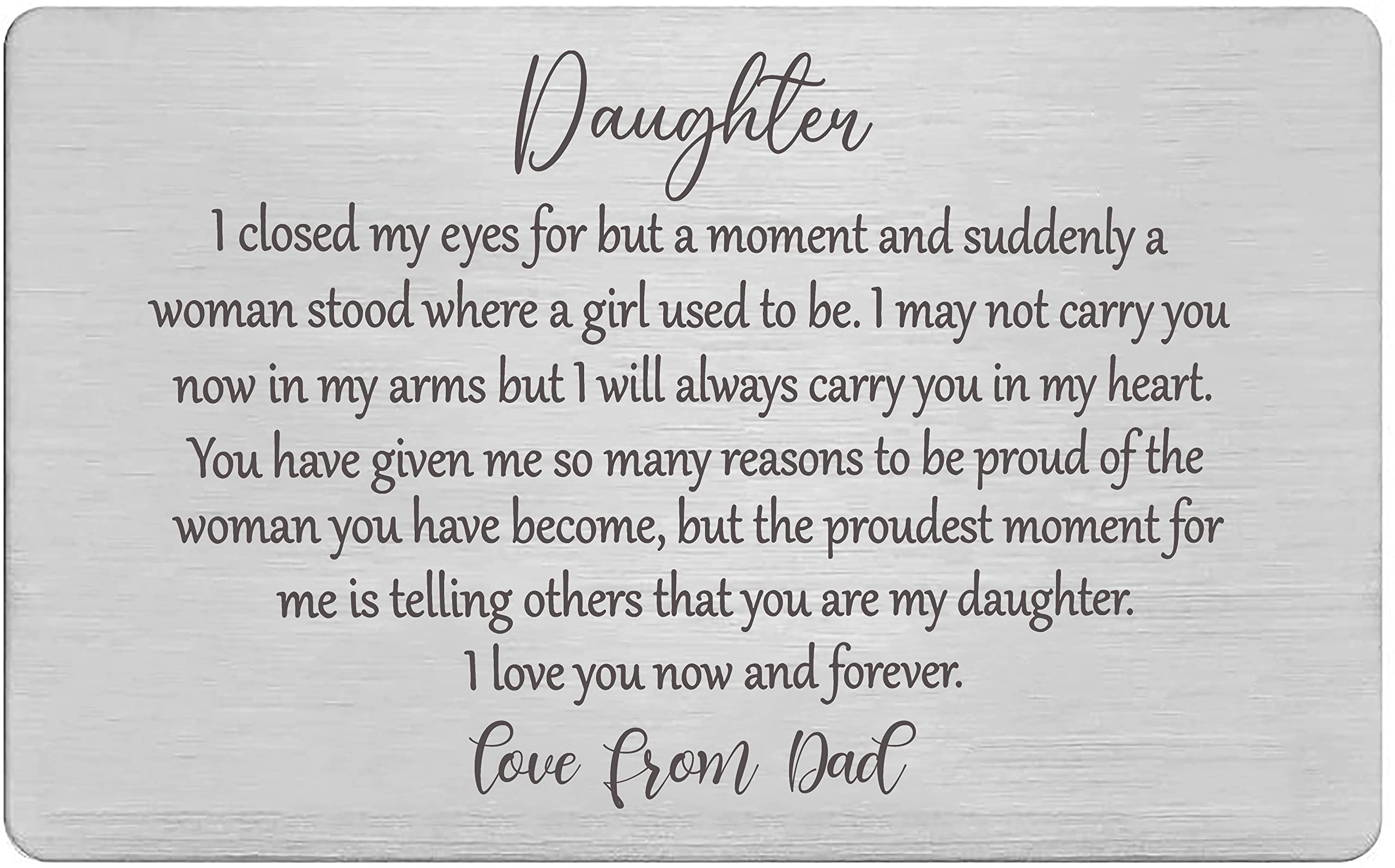 FYSIA Sentimental Engraved Wallet Insert Card Decor Gift for Daughter from Dad-Proud of You-Wedding Present,Graduation Keepsake for Daughters-Christmas Birthday Gifts-I Closed My Eyes