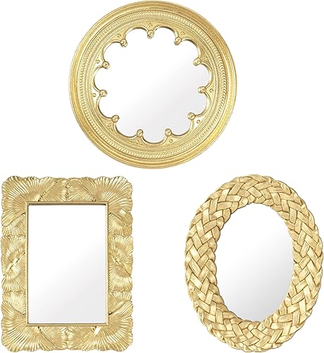 Miniatura 1 de AELS Paquete de 3 pequeños espejos dorados antiguos, decoración de espejo para colgar en la pared, decoración del hogar de lujo, juego de 3 espejos