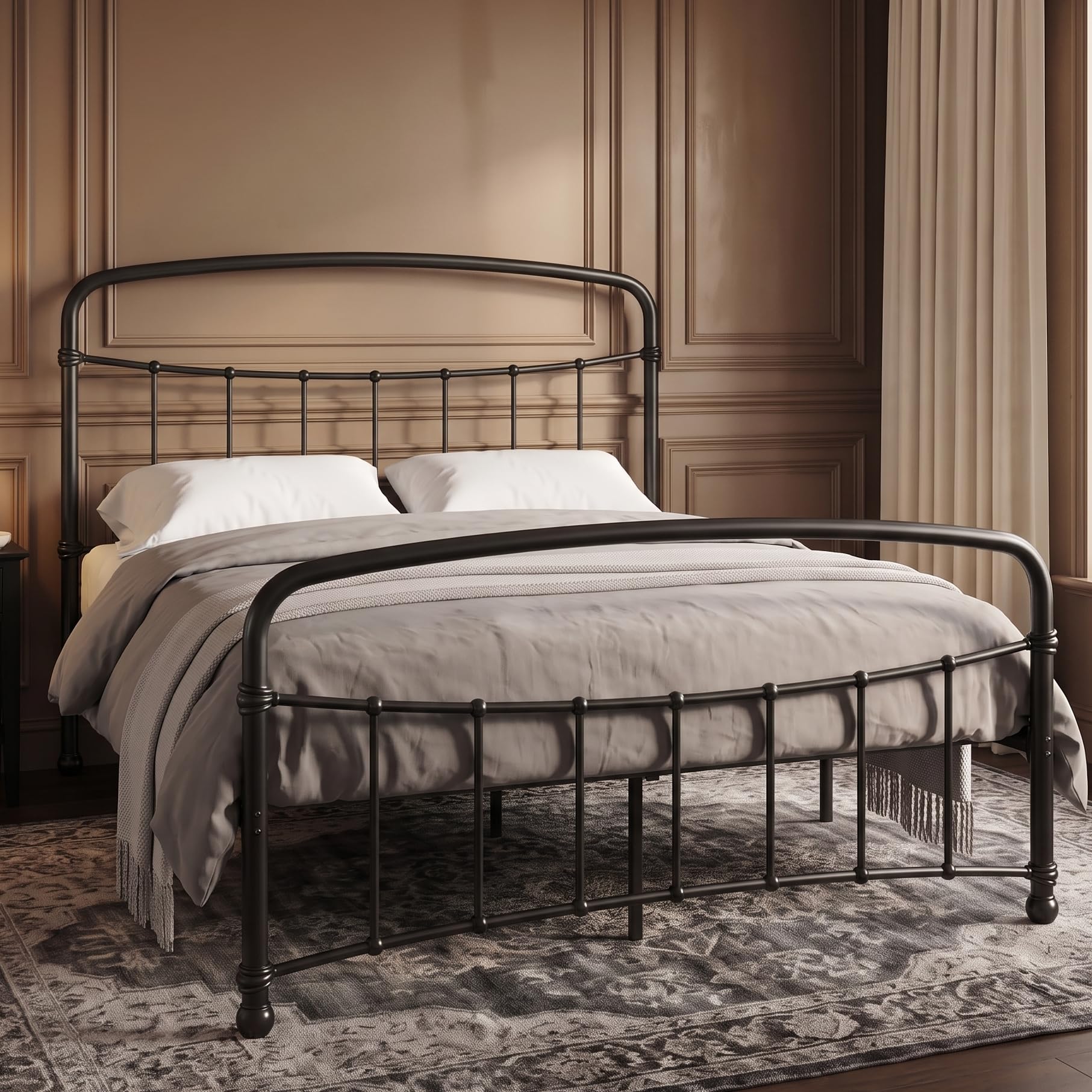 Blisswood King Bed Frame 5FT, Heavy Duty Metal Bed Frame with Modern Vertical Line Curved Headboard & Footboard, Full Metal Slatted Base, Under Bed Storage, No Box Spring Required, Noise Free, Black