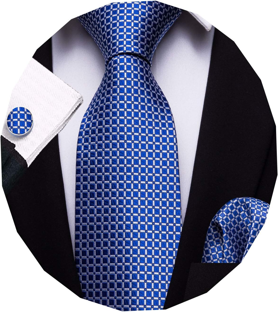 Barry.WangMens Tie Set Plaid Check Neckties Formal Business Wedding Luxury Pocket Square Cufflinks