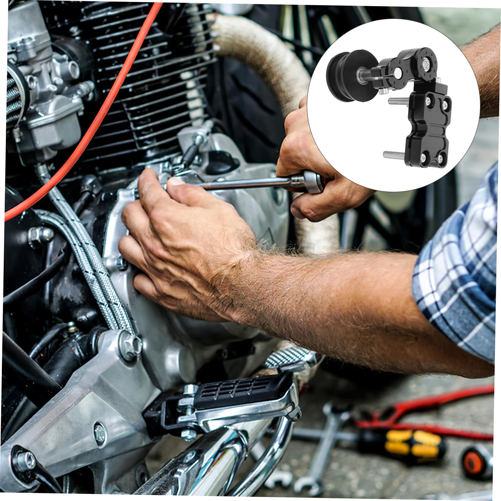UKCOCO Tendeur de Chaîne Moto Outil Guide Chaines en Alliage D'aluminium Léger pour Améliorer la Performance Réglage Précis Noir Adapté aux Motos de Route