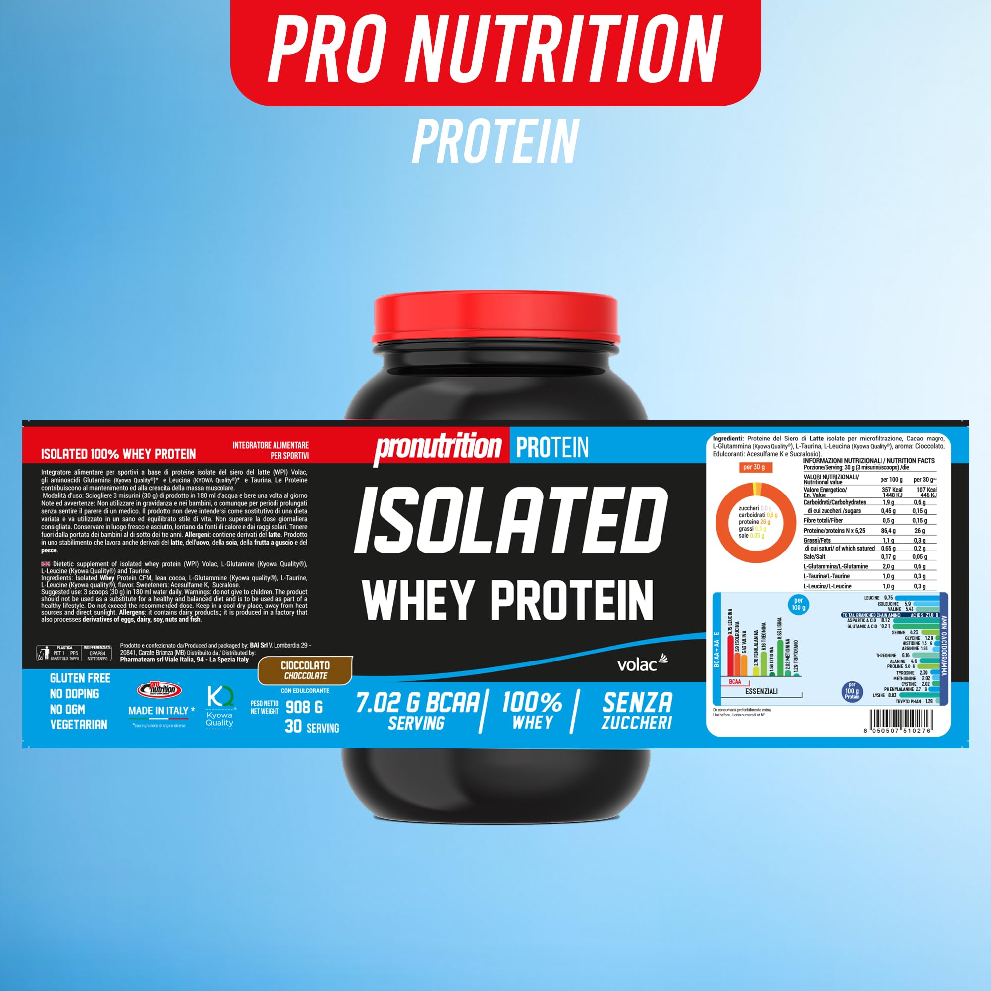 ProNutrition Proteine Isolate WPI Ultra Whey 90 CFM – Recupero Muscolare Rapido e Purezza Massima – Gusto: Cacao